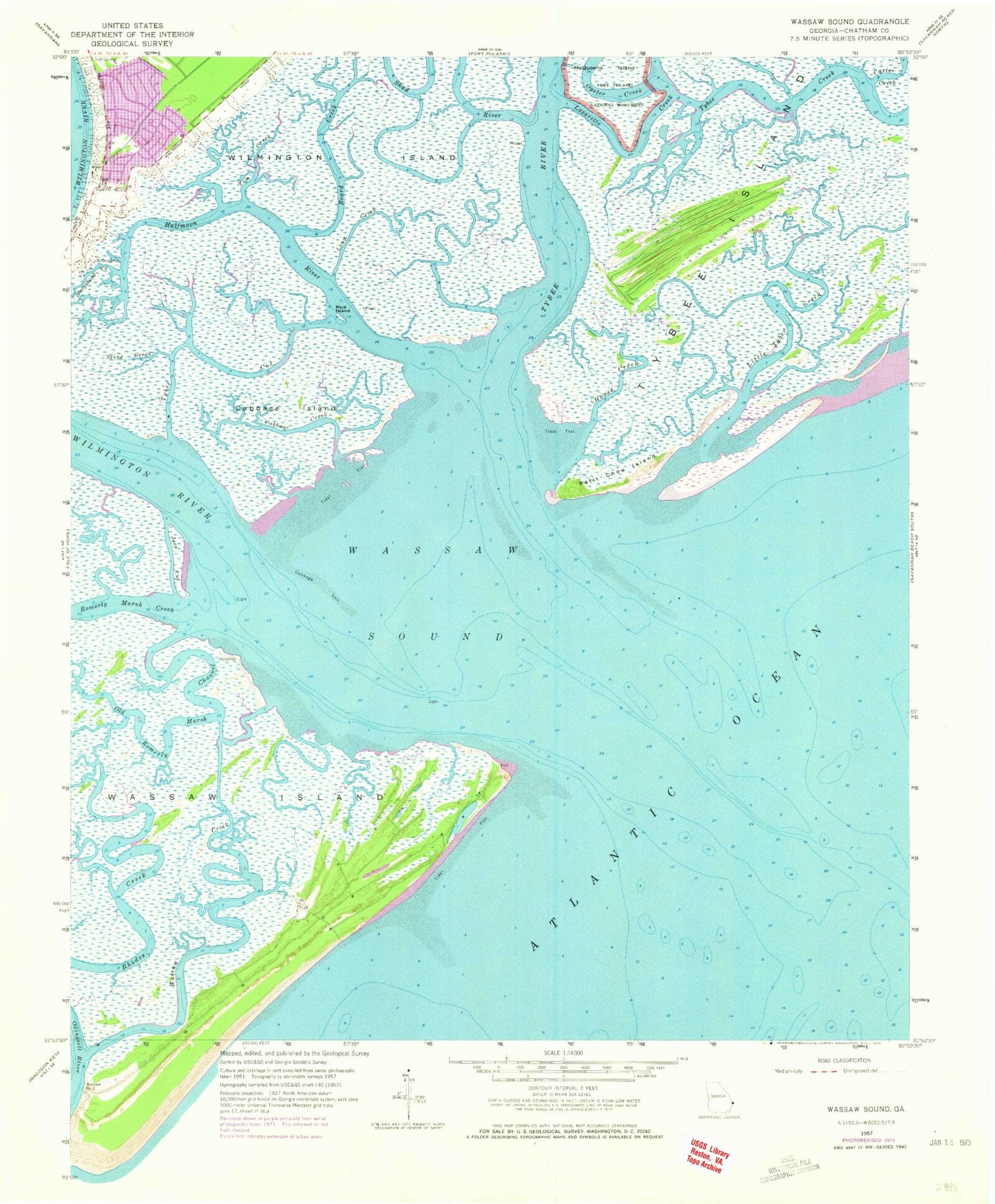Classic USGS Wassaw Sound Georgia 7.5'x7.5' Topo Map Image