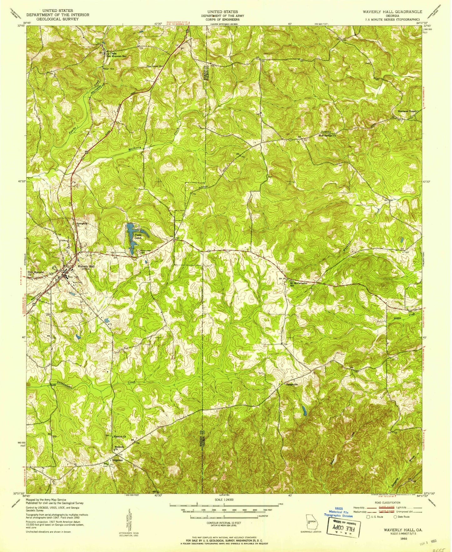 Classic USGS Waverly Hall Georgia 7.5'x7.5' Topo Map Image
