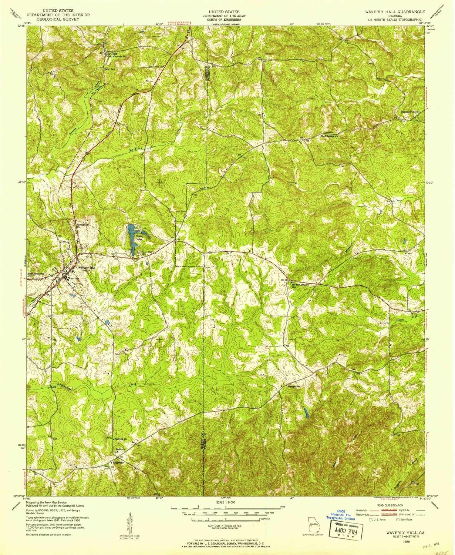 Classic USGS Waverly Hall Georgia 7.5'x7.5' Topo Map Image