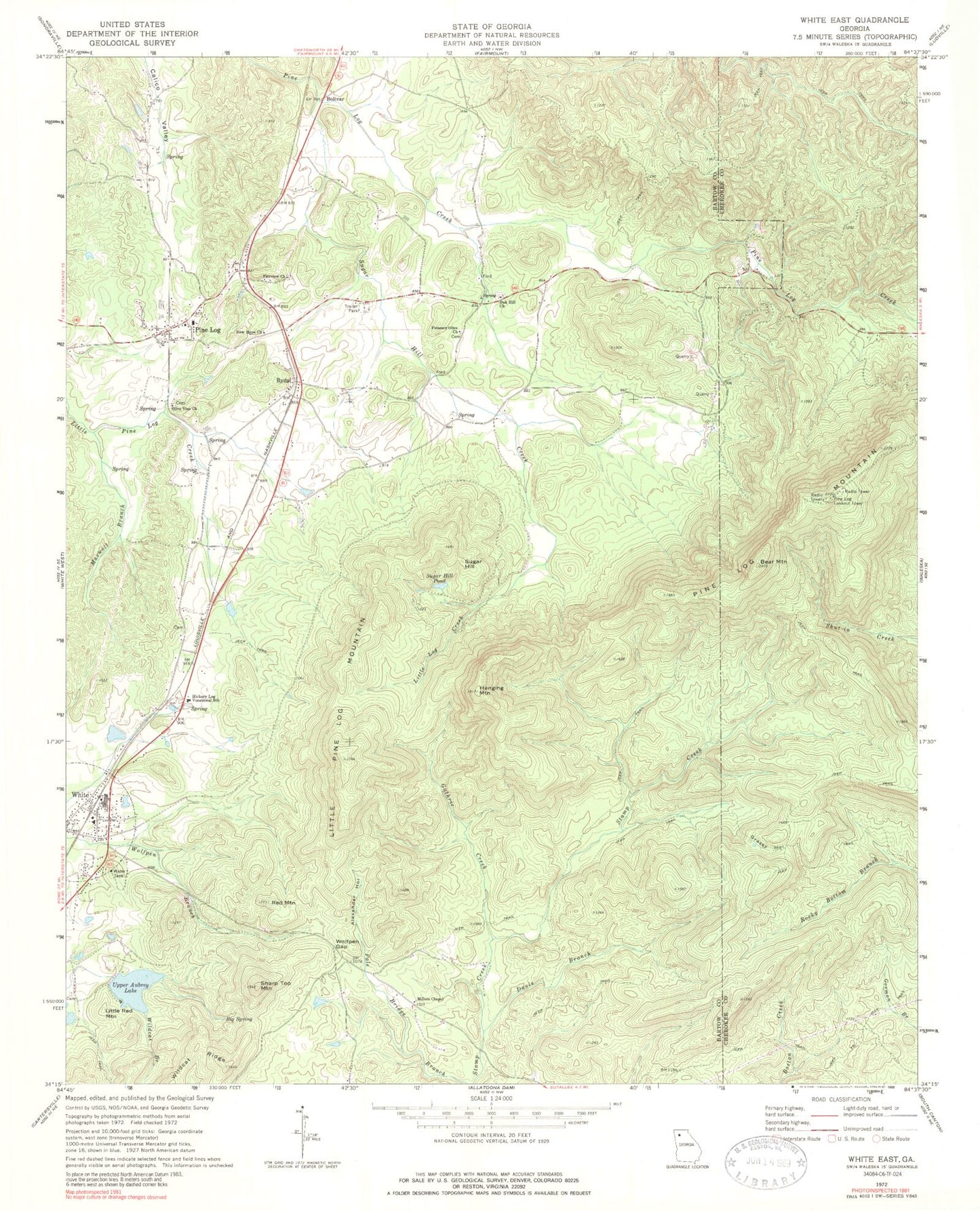 Classic USGS White East Georgia 7.5'x7.5' Topo Map Image