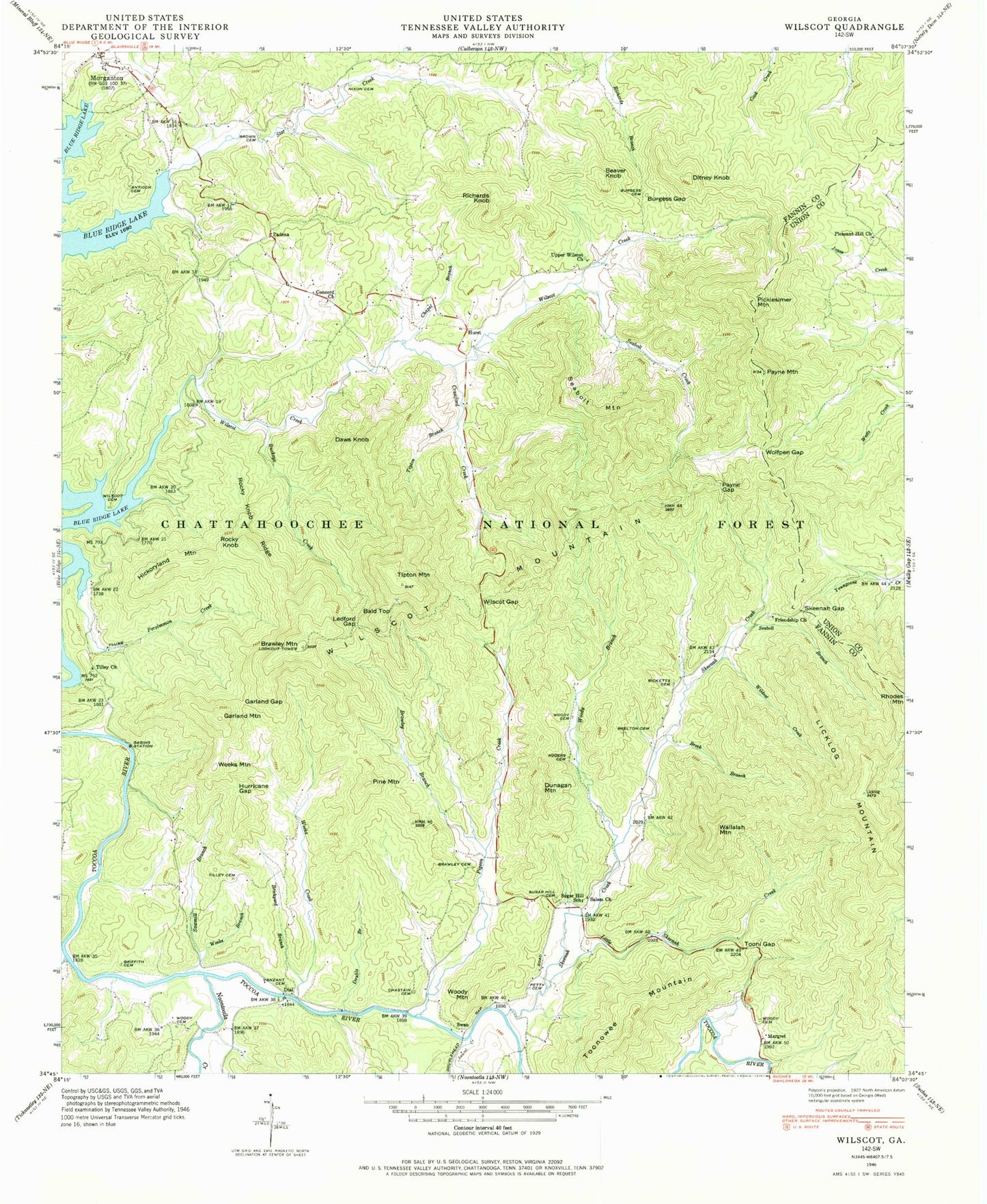 Classic USGS Wilscot Georgia 7.5'x7.5' Topo Map Image
