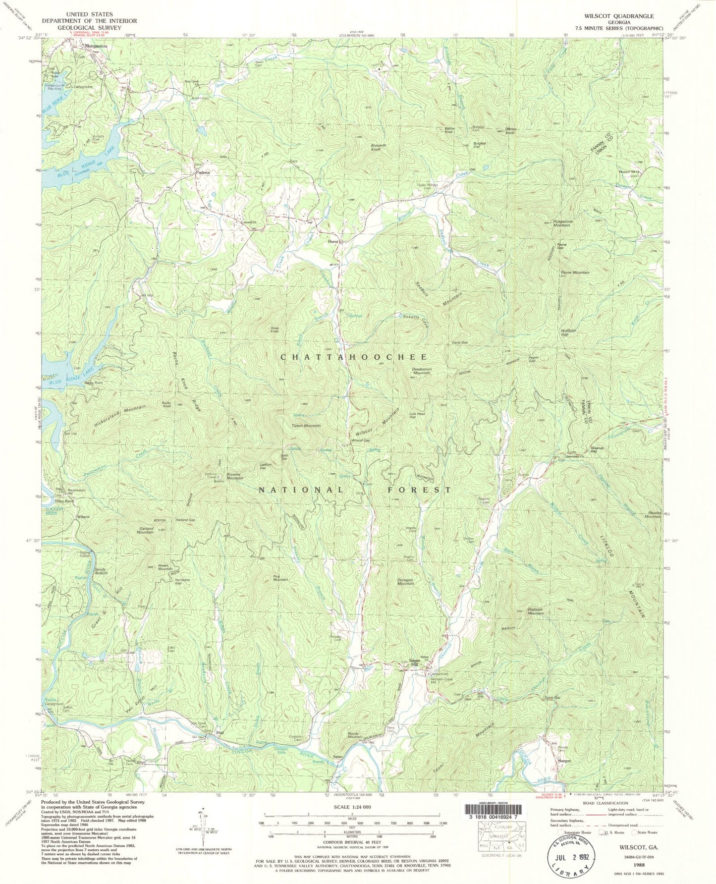 Classic USGS Wilscot Georgia 7.5'x7.5' Topo Map Image
