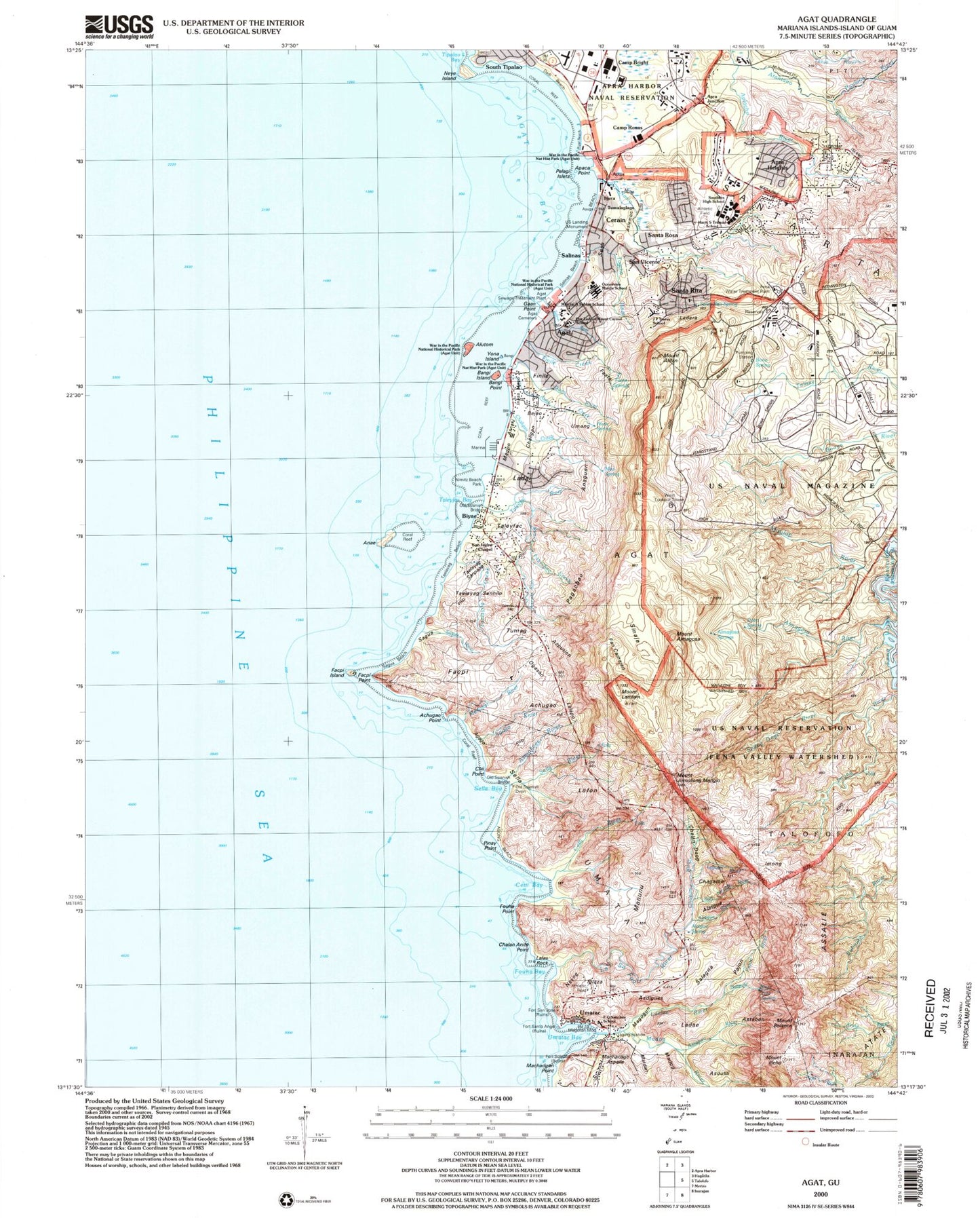 Classic USGS Agat Guam 7.5'x7.5' Topo Map Image