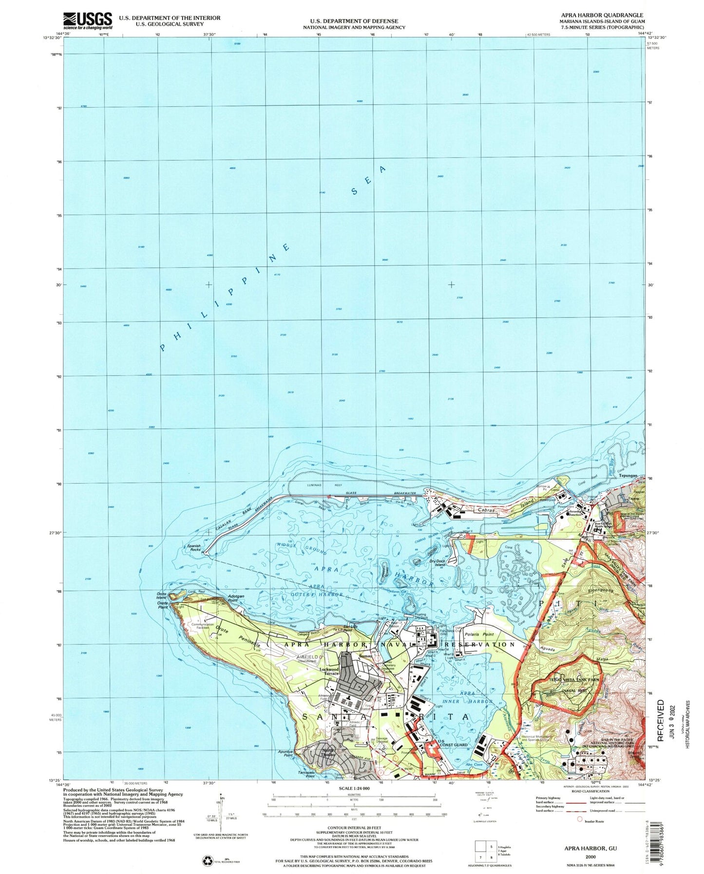 Classic USGS Apra Harbor Guam 7.5'x7.5' Topo Map Image