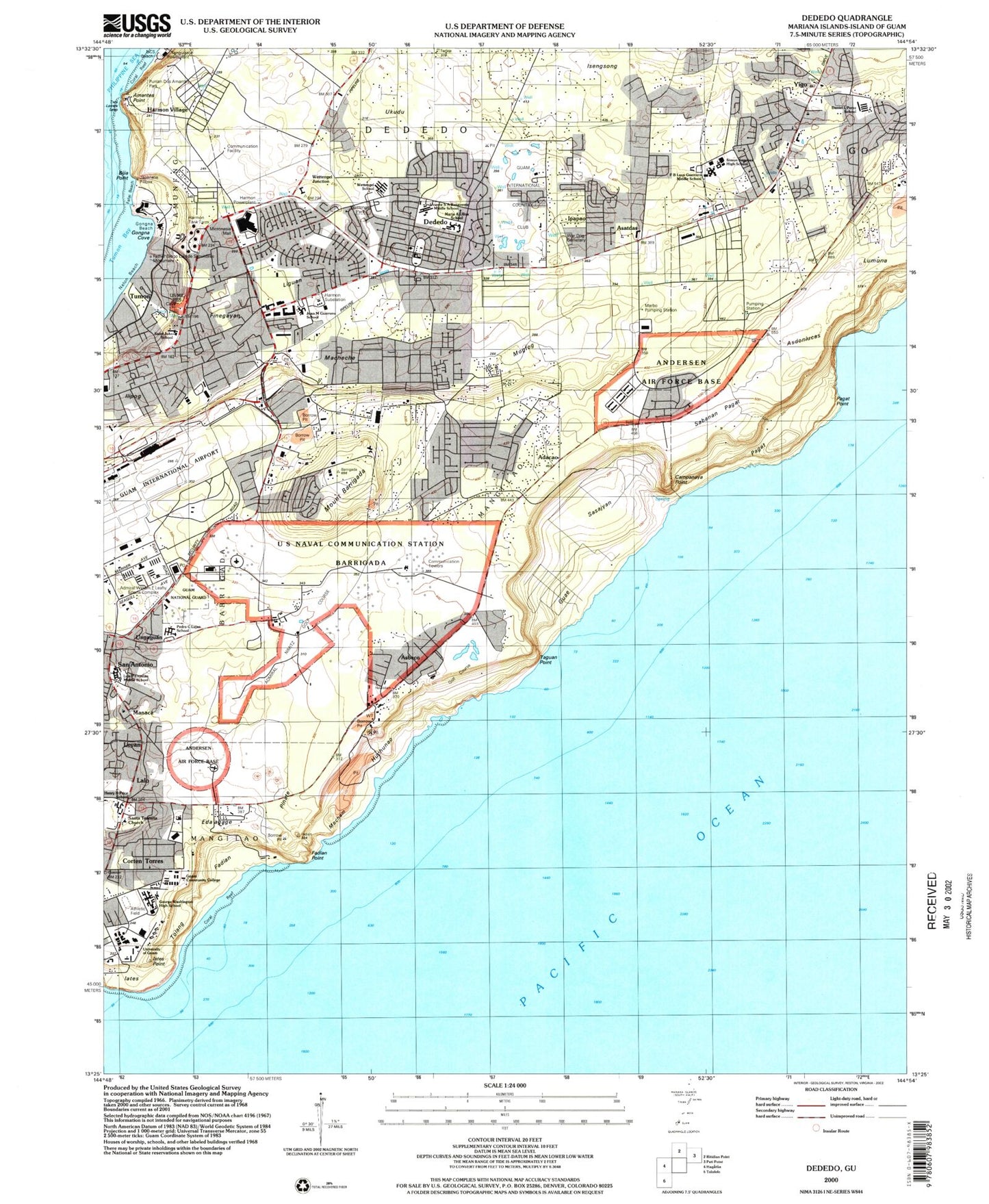 Classic USGS Dededo Guam 7.5'x7.5' Topo Map Image
