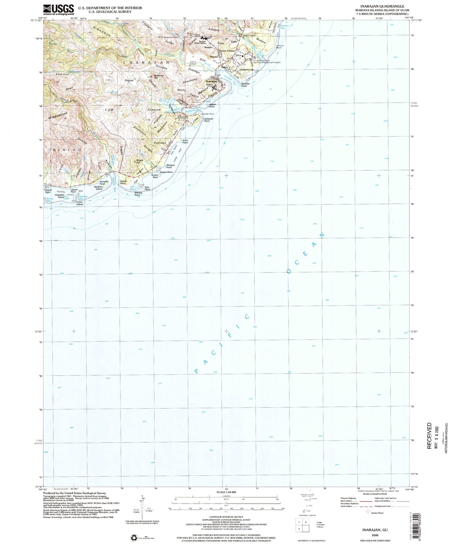 Classic USGS Inarajan Guam 7.5'x7.5' Topo Map Image