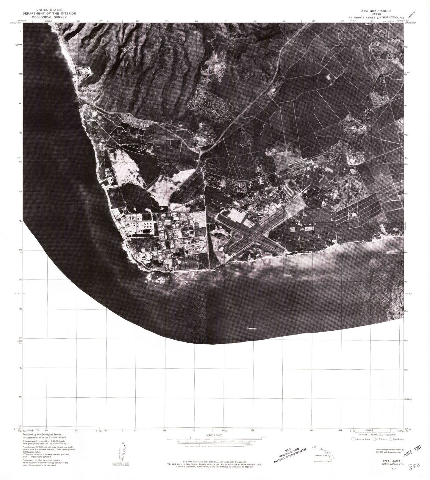 Classic USGS Ewa Hawaii 7.5'x7.5' Topo Map Image