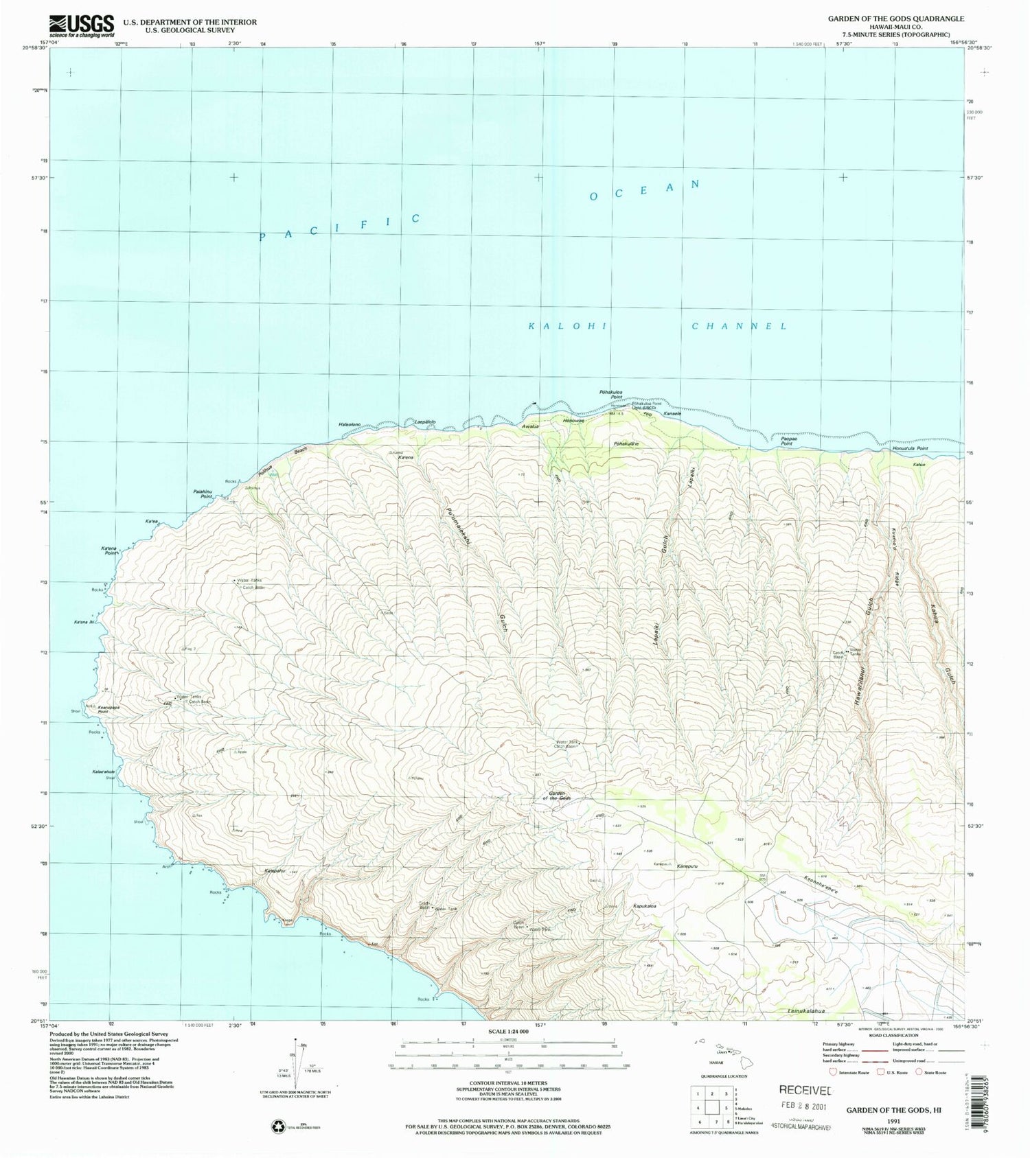 Classic USGS Garden of the Gods Hawaii 7.5'x7.5' Topo Map Image