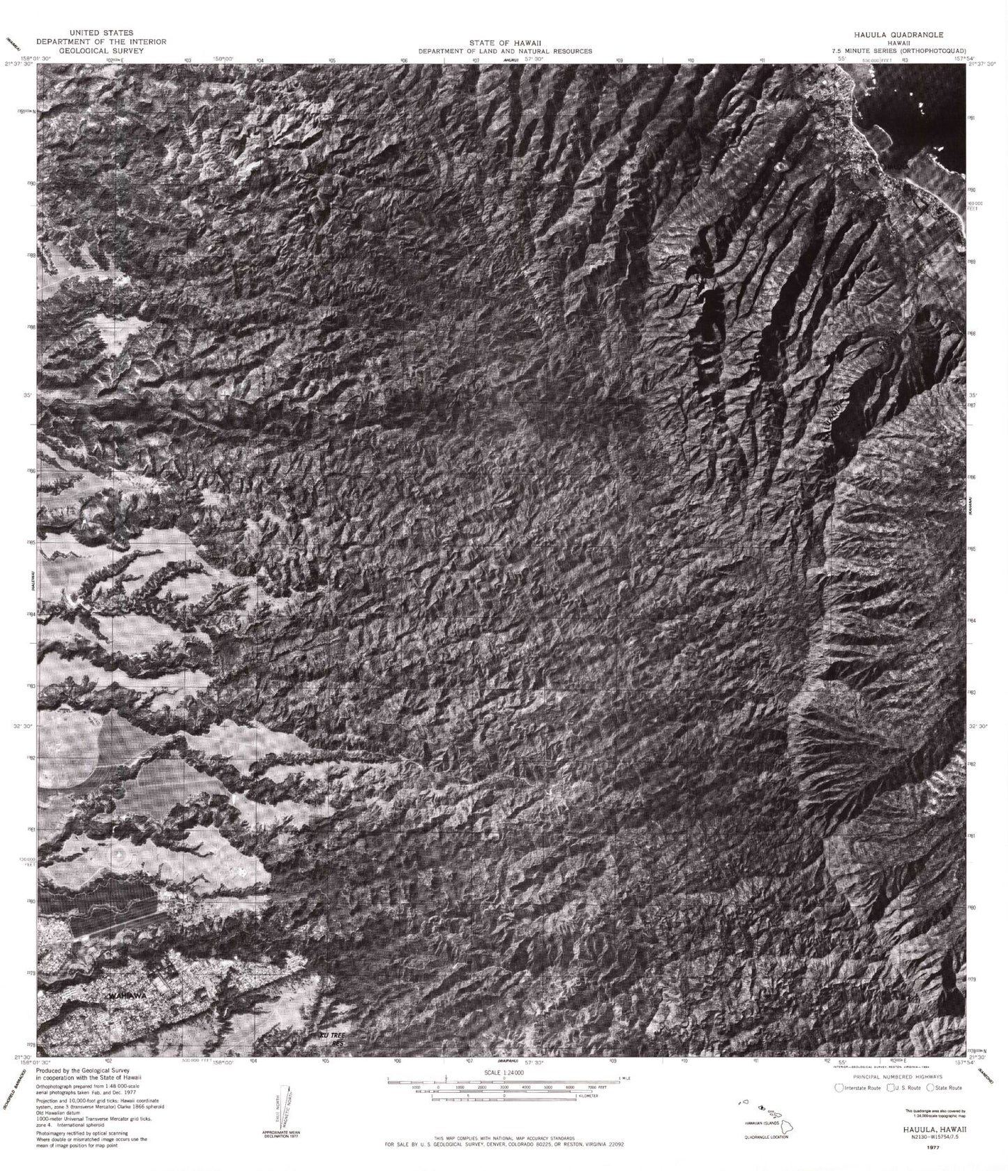 Classic USGS Hauula Hawaii 7.5'x7.5' Topo Map Image