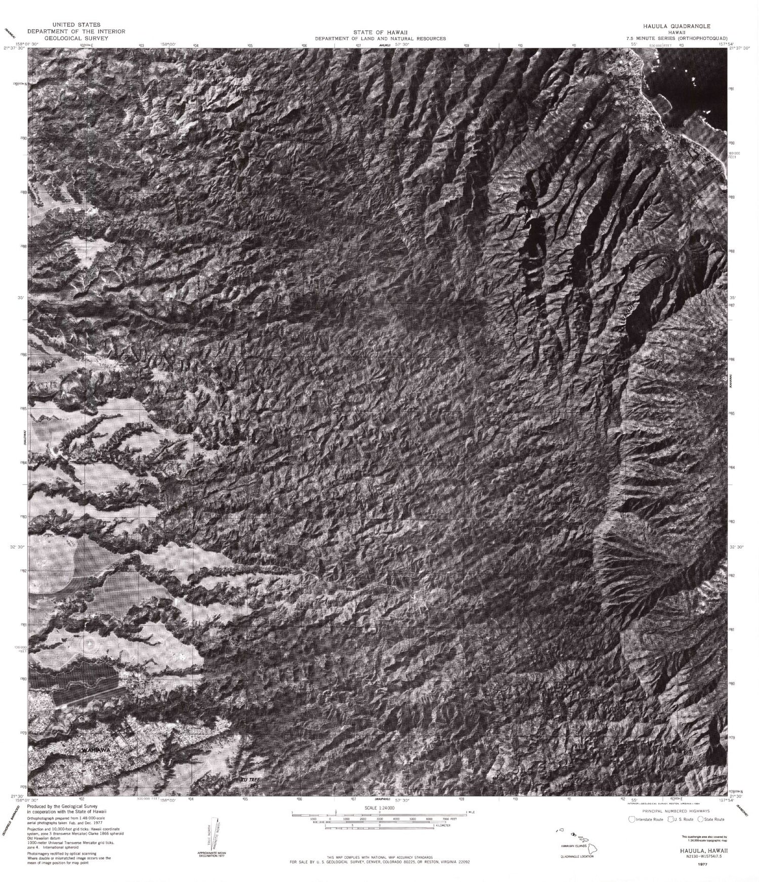 Classic USGS Hauula Hawaii 7.5'x7.5' Topo Map Image