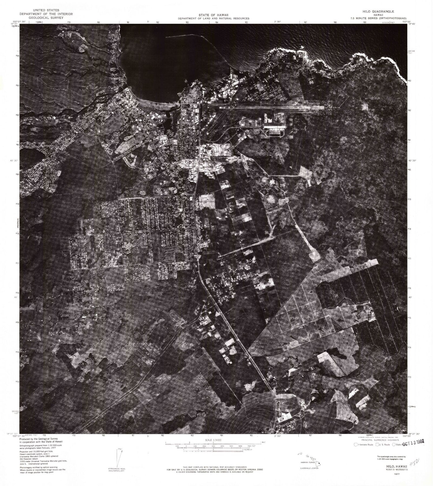 Classic USGS Hilo Hawaii 7.5'x7.5' Topo Map Image