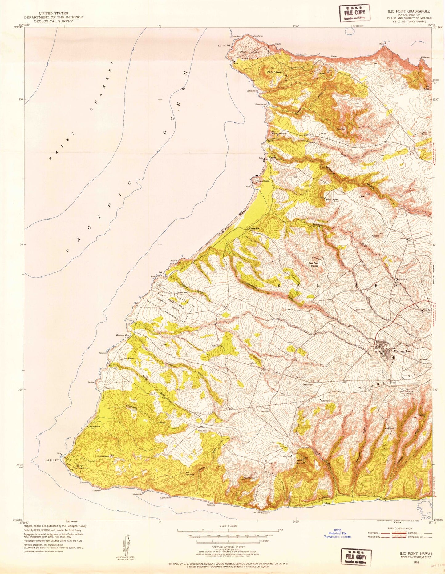 Classic USGS Ilio Point Hawaii 7.5'x7.5' Topo Map Image