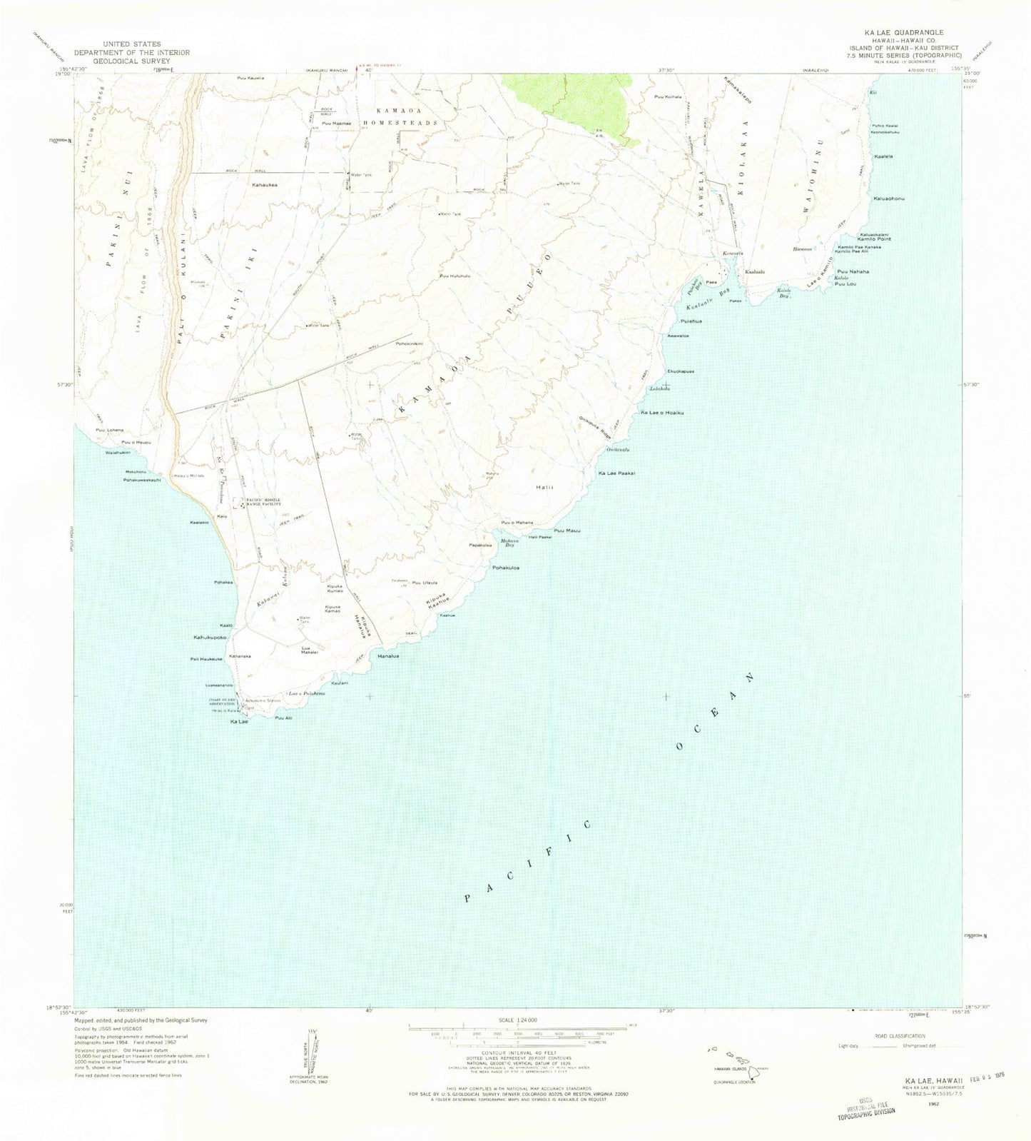 Classic USGS Kalae Hawaii 7.5'x7.5' Topo Map Image