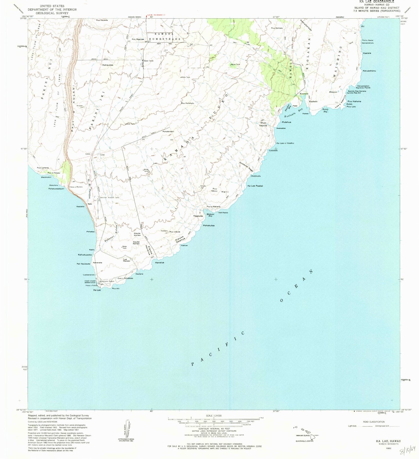 Classic USGS Kalae Hawaii 7.5'x7.5' Topo Map Image