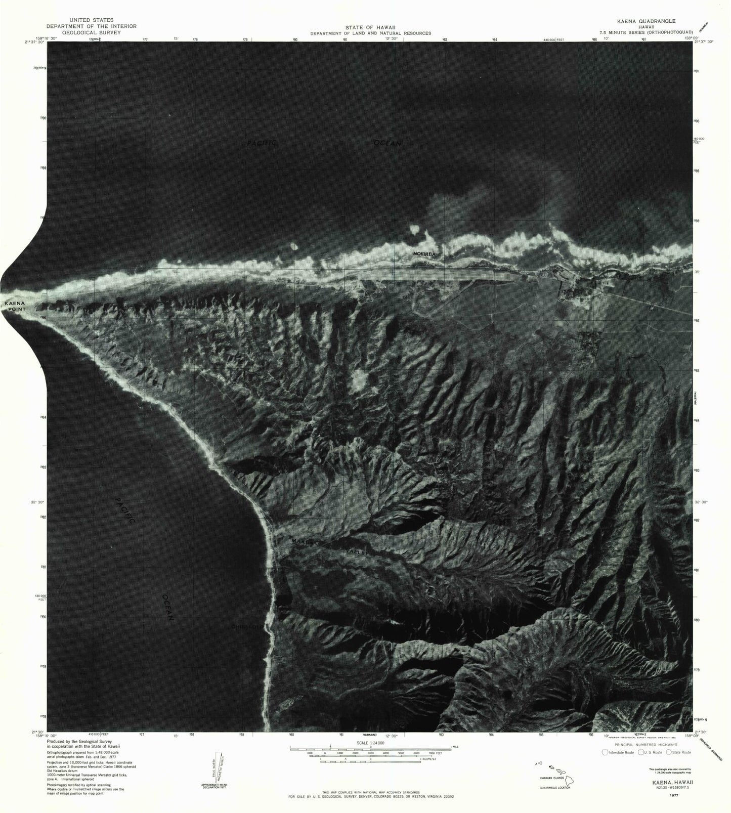 Classic USGS Kaena Hawaii 7.5'x7.5' Topo Map Image