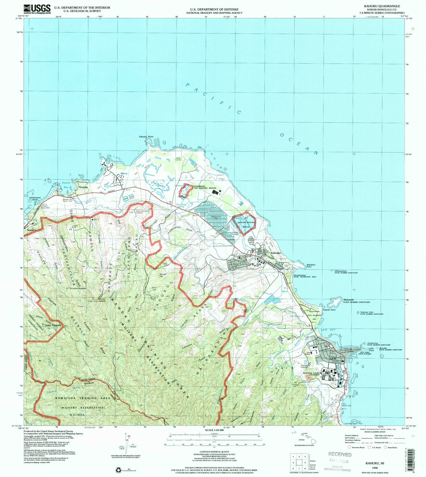 Classic USGS Kahuku Hawaii 7.5'x7.5' Topo Map Image