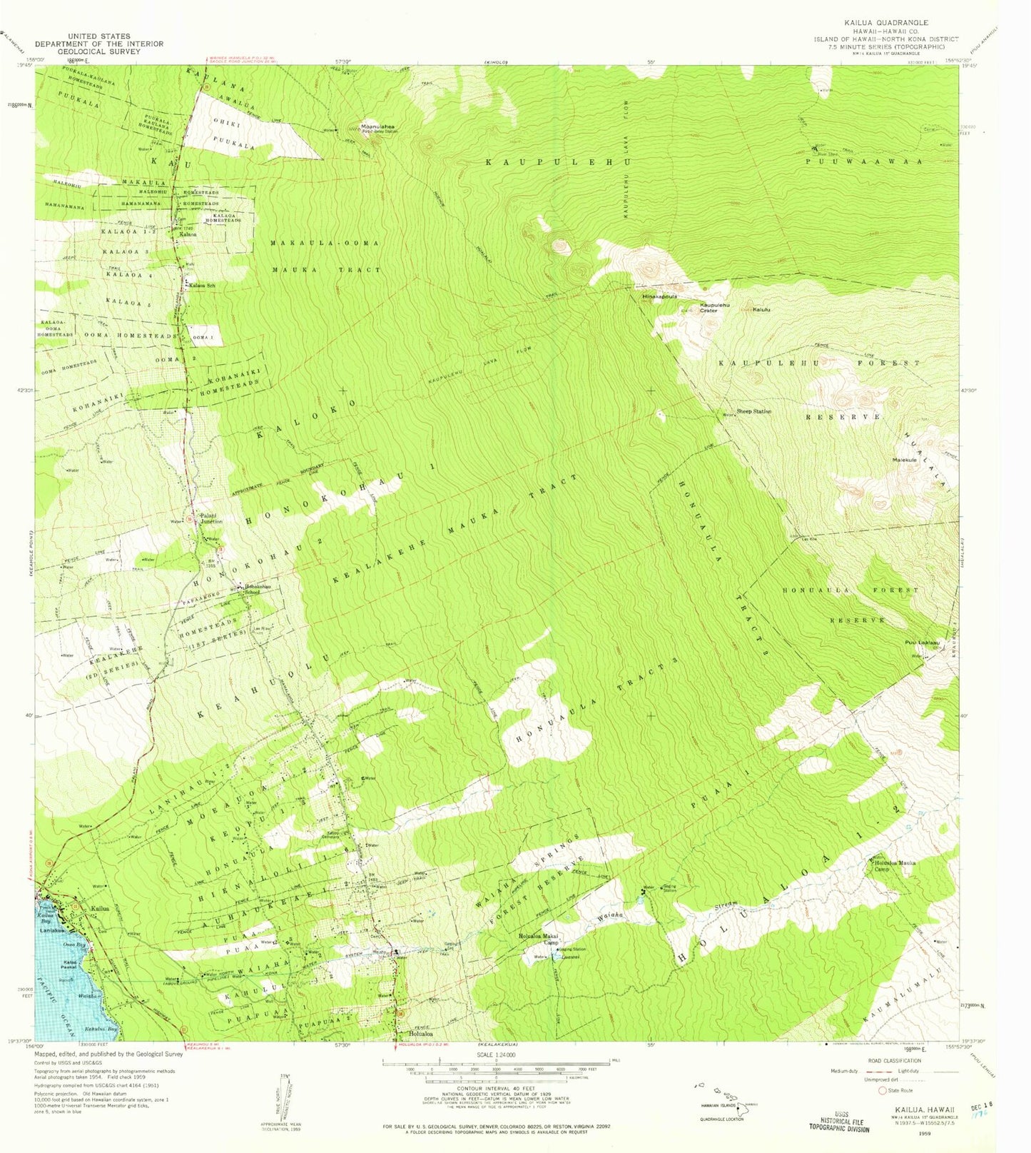 Classic USGS Kailua Hawaii 7.5'x7.5' Topo Map Image