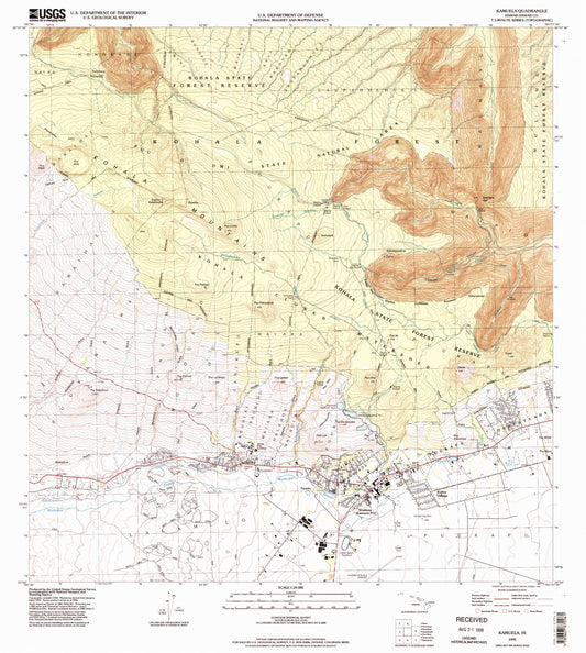 Classic USGS Kamuela Hawaii 7.5'x7.5' Topo Map Image