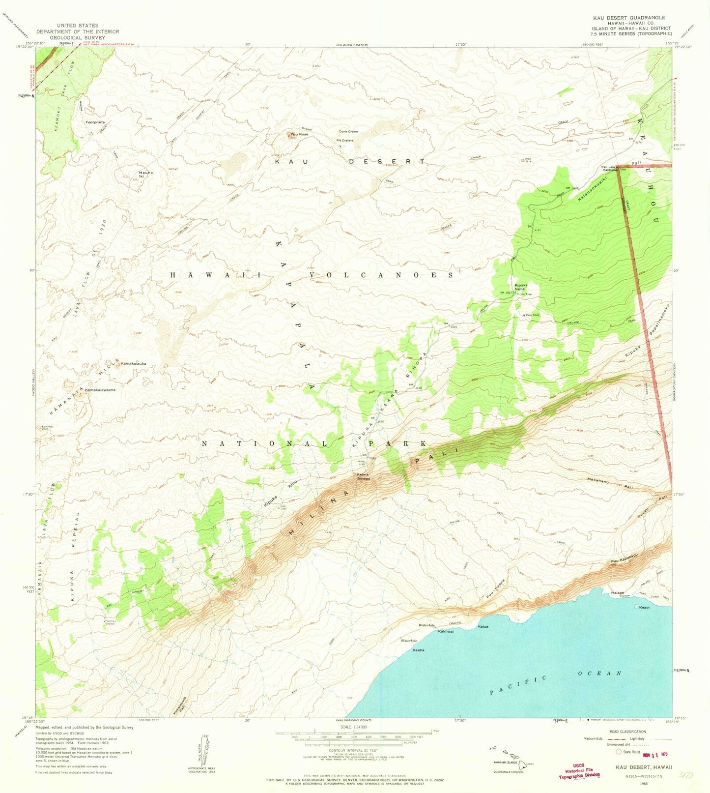 Classic USGS Kau Desert Hawaii 7.5'x7.5' Topo Map Image