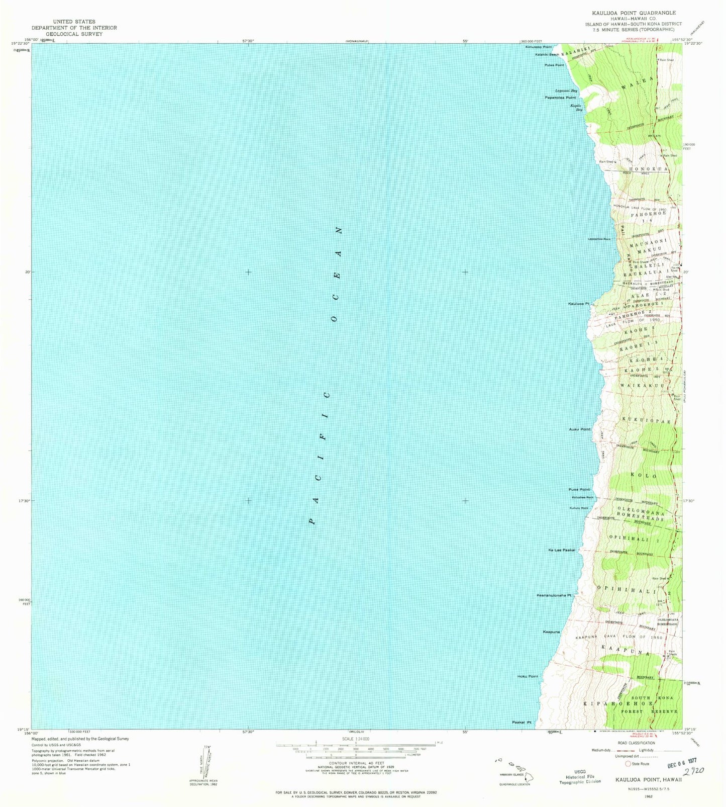 Classic USGS Kauluoa Point Hawaii 7.5'x7.5' Topo Map Image