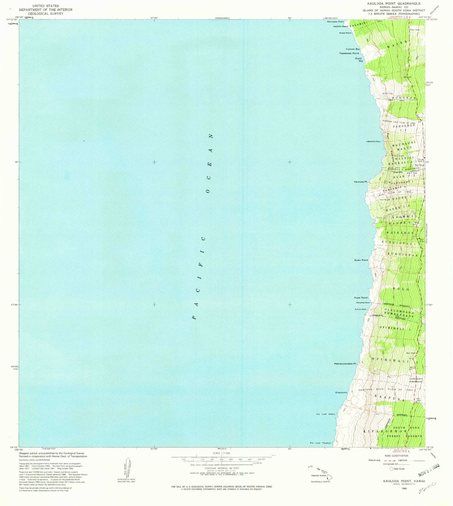 Classic USGS Kauluoa Point Hawaii 7.5'x7.5' Topo Map Image