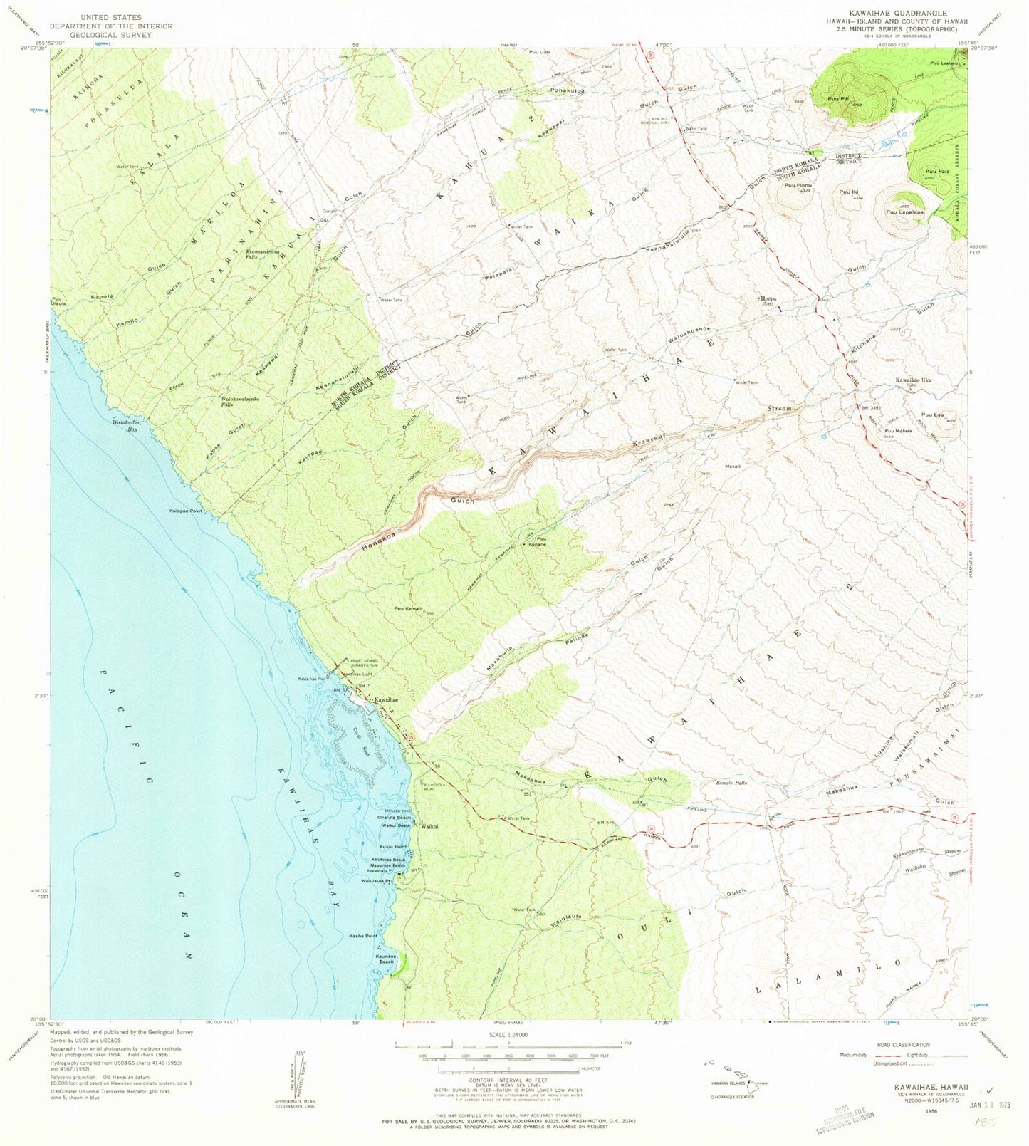 Classic USGS Kawaihae Hawaii 7.5'x7.5' Topo Map Image