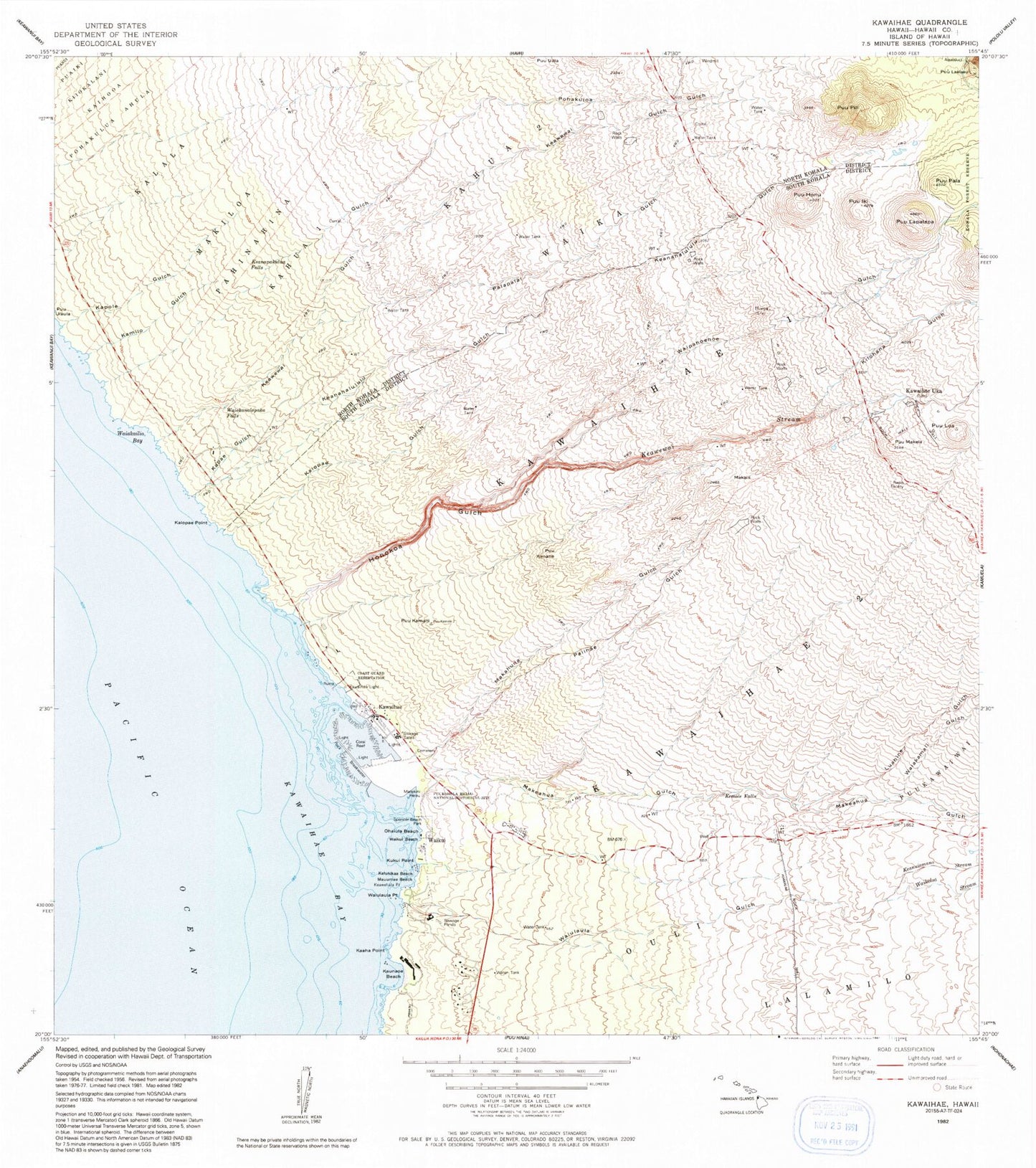 Classic USGS Kawaihae Hawaii 7.5'x7.5' Topo Map Image