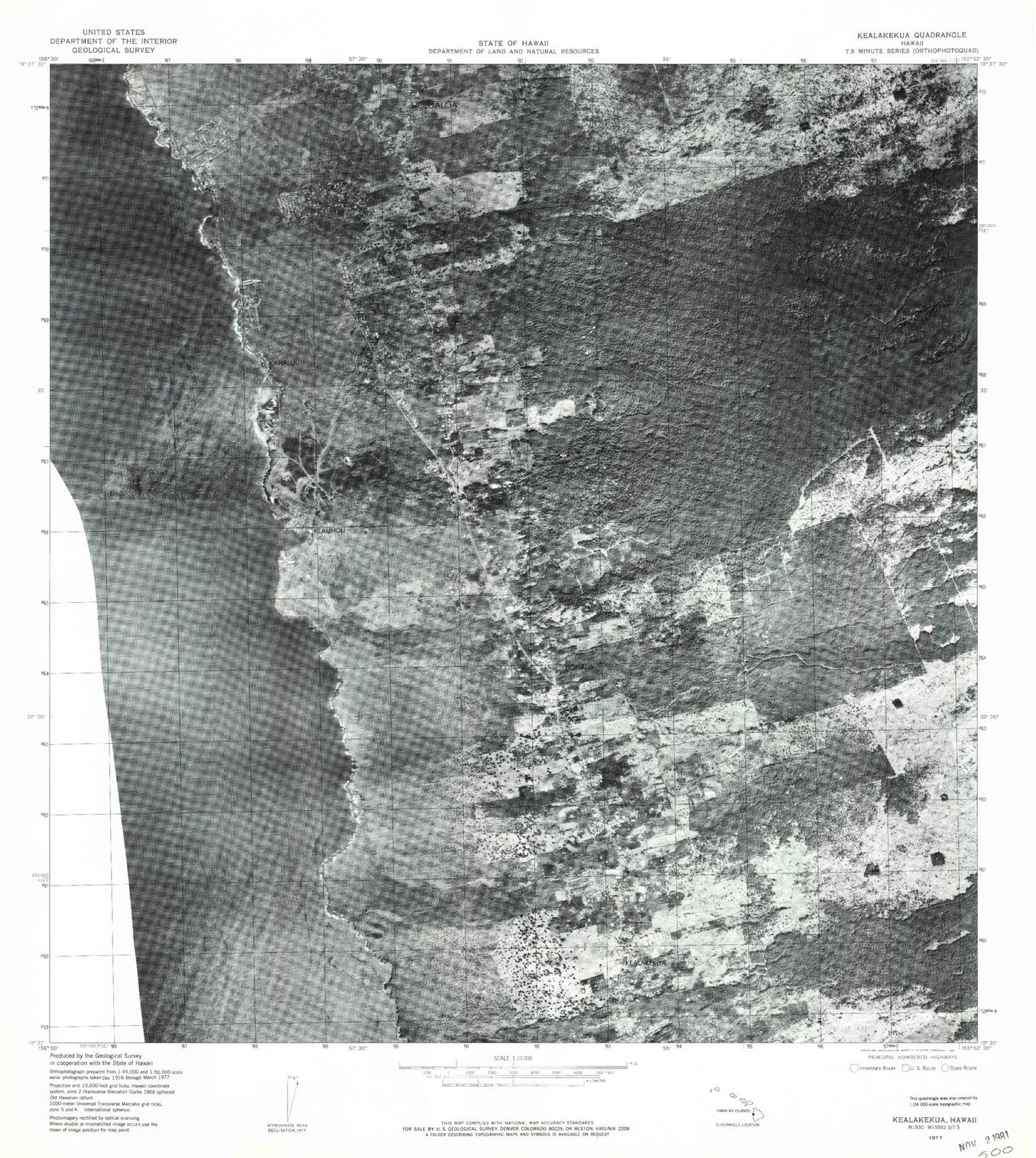 Classic USGS Kealakekua Hawaii 7.5'x7.5' Topo Map Image