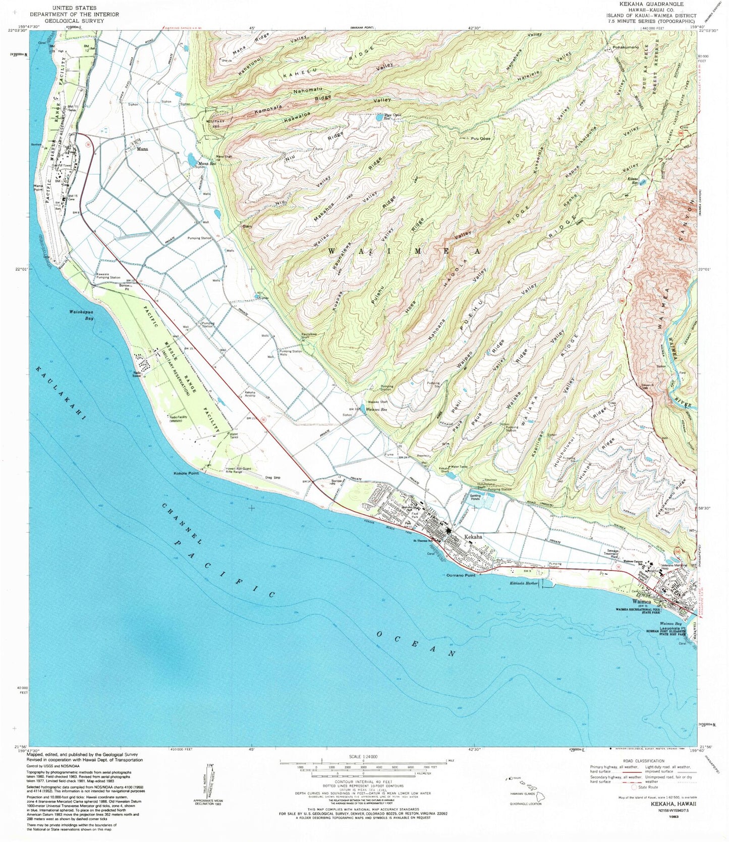Classic USGS Kekaha Hawaii 7.5'x7.5' Topo Map Image