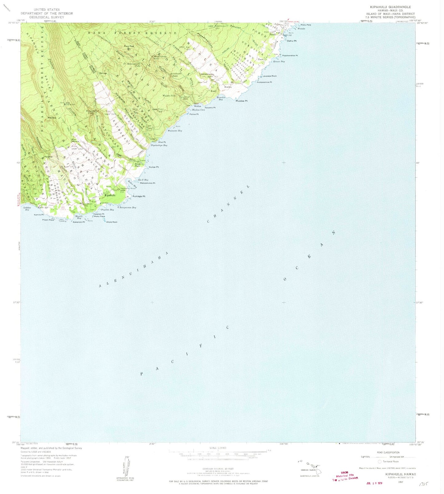 Classic USGS Kipahulu Hawaii 7.5'x7.5' Topo Map Image