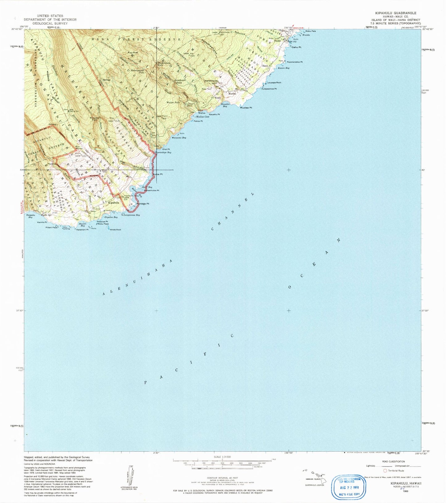 Classic USGS Kipahulu Hawaii 7.5'x7.5' Topo Map Image