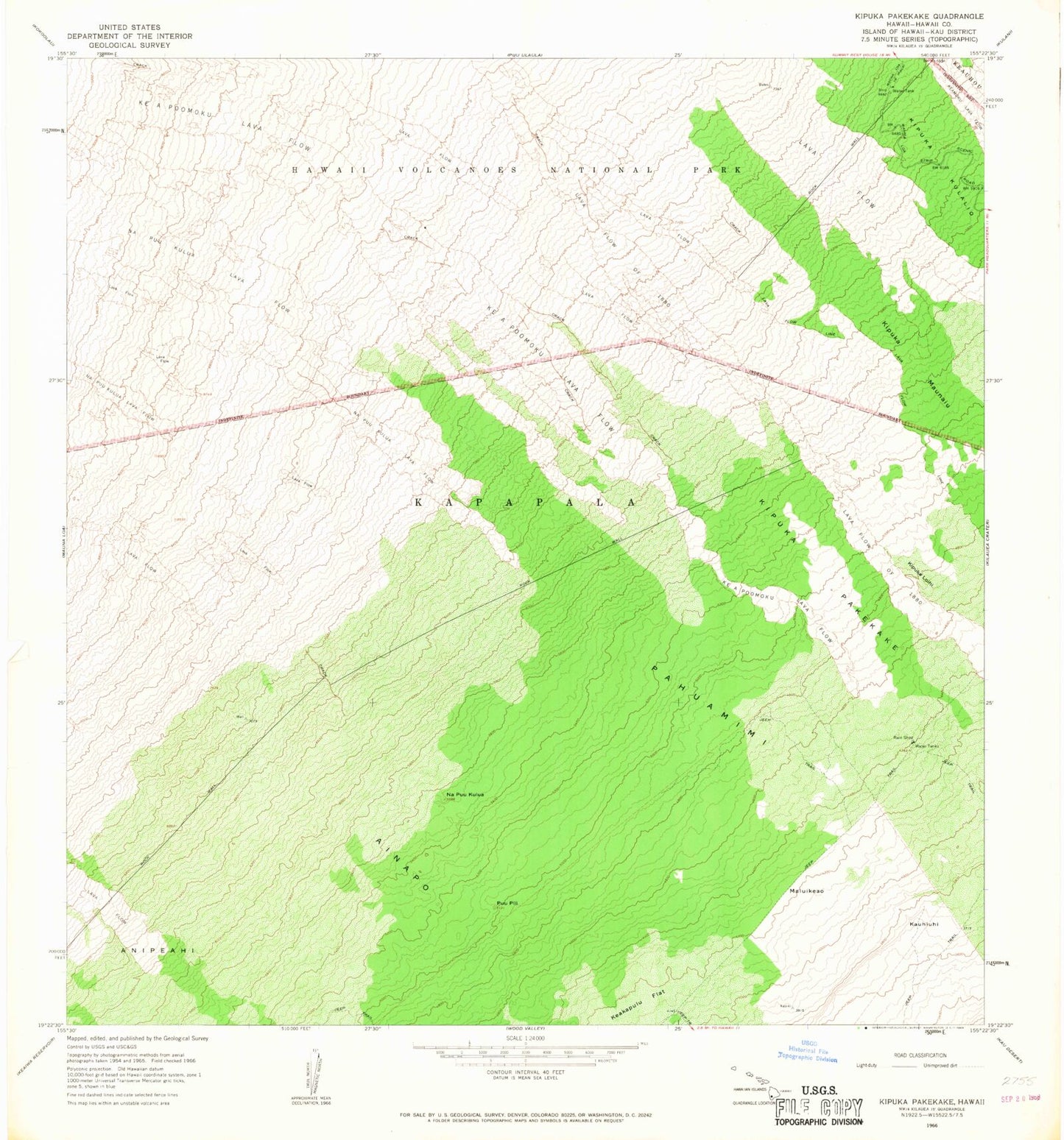 Classic USGS Kipukapakekake Hawaii 7.5'x7.5' Topo Map Image