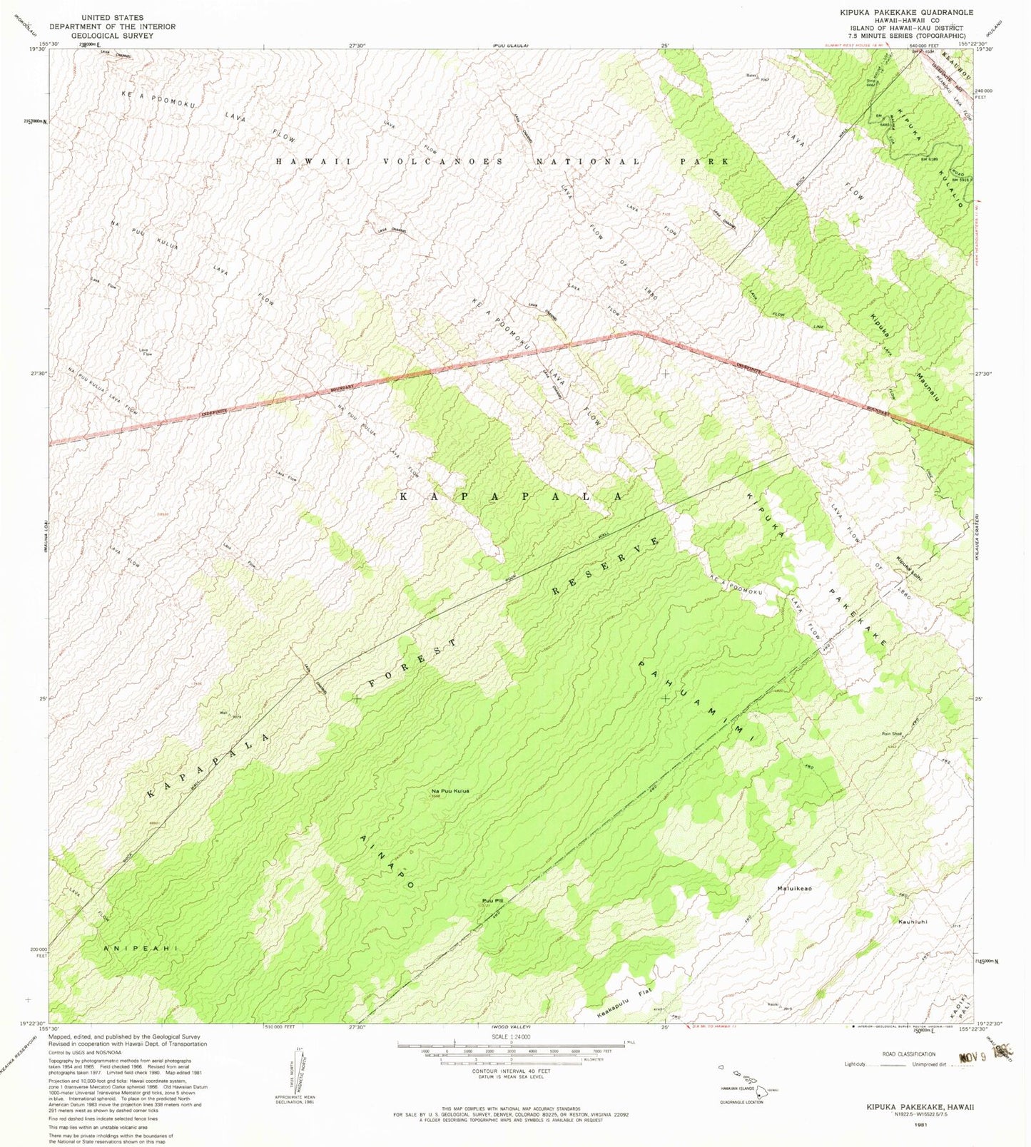 Classic USGS Kipukapakekake Hawaii 7.5'x7.5' Topo Map Image