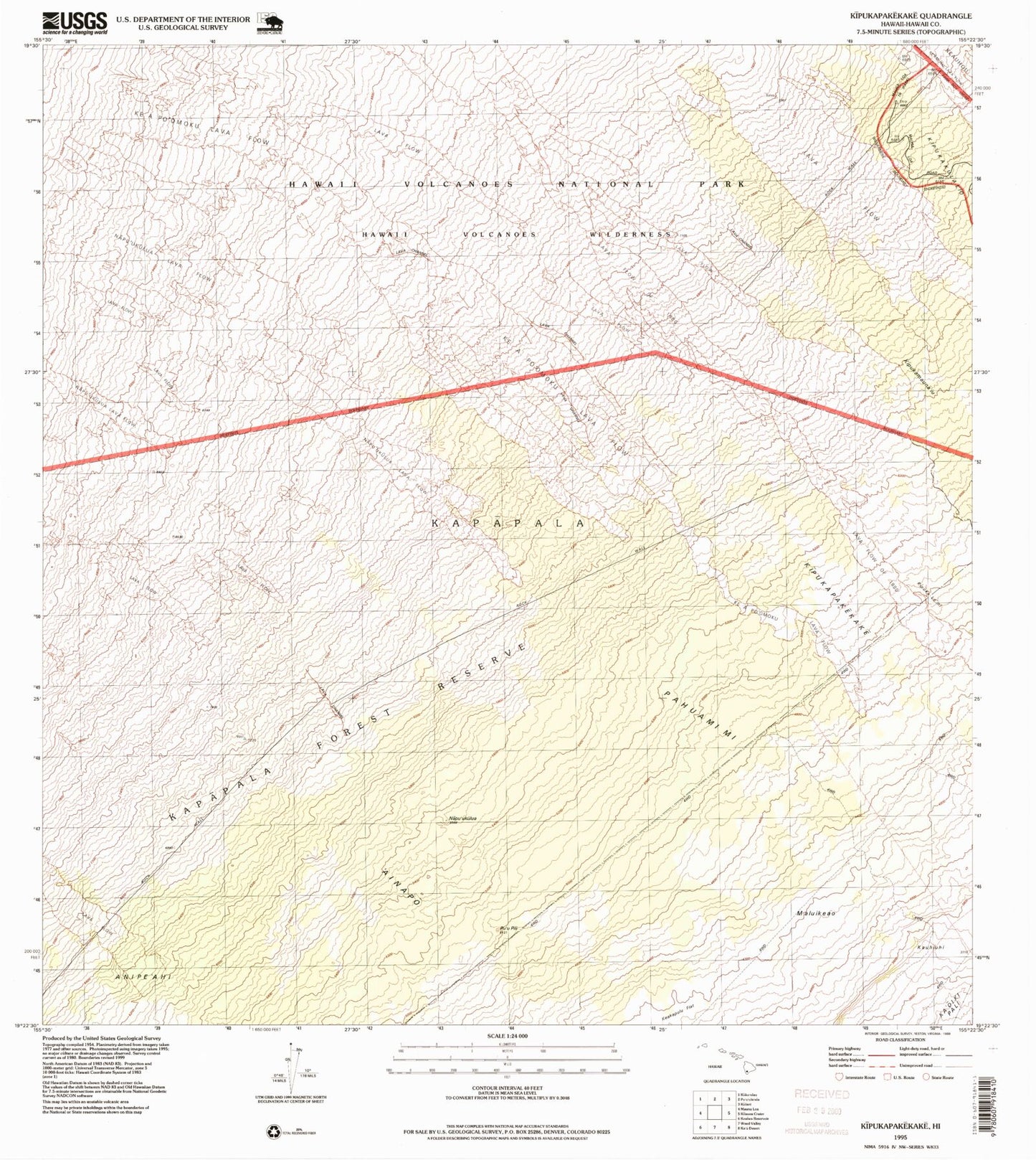 Classic USGS Kipukapakekake Hawaii 7.5'x7.5' Topo Map Image
