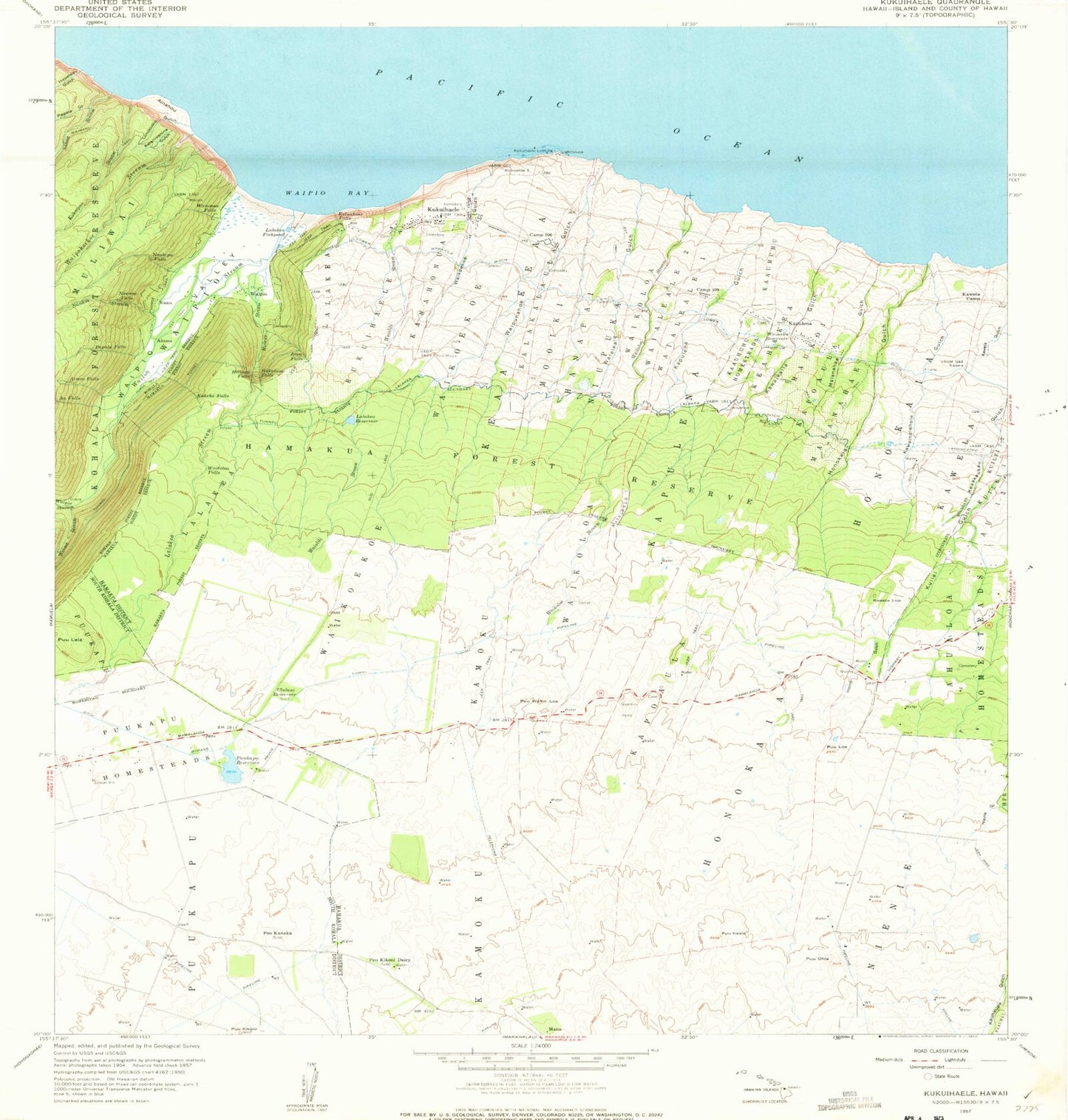 Classic USGS Kukuihaele Hawaii 7.5'x7.5' Topo Map Image