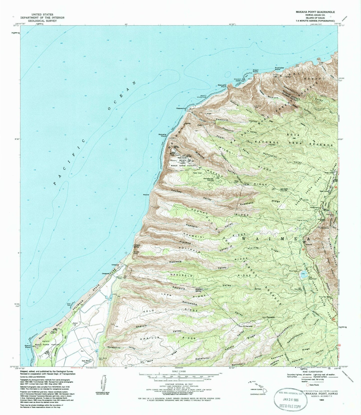 Classic USGS Makaha Point Hawaii 7.5'x7.5' Topo Map Image
