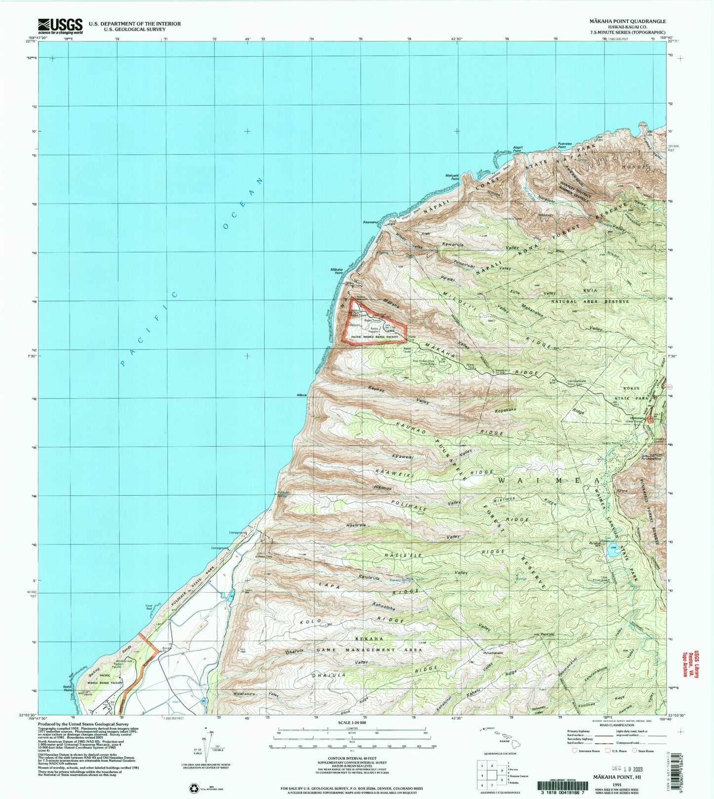 Classic USGS Makaha Point Hawaii 7.5'x7.5' Topo Map Image