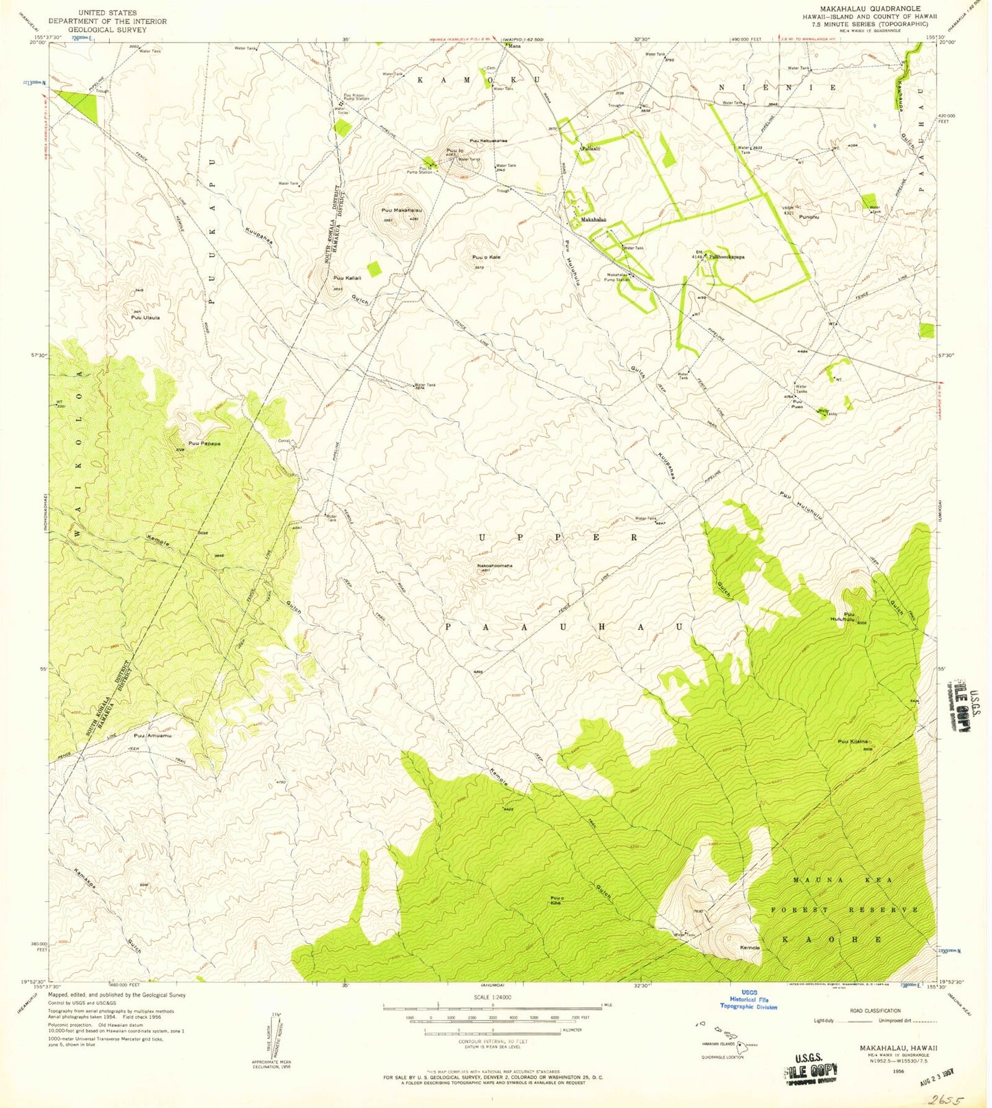 Classic USGS Makahalau Hawaii 7.5'x7.5' Topo Map Image