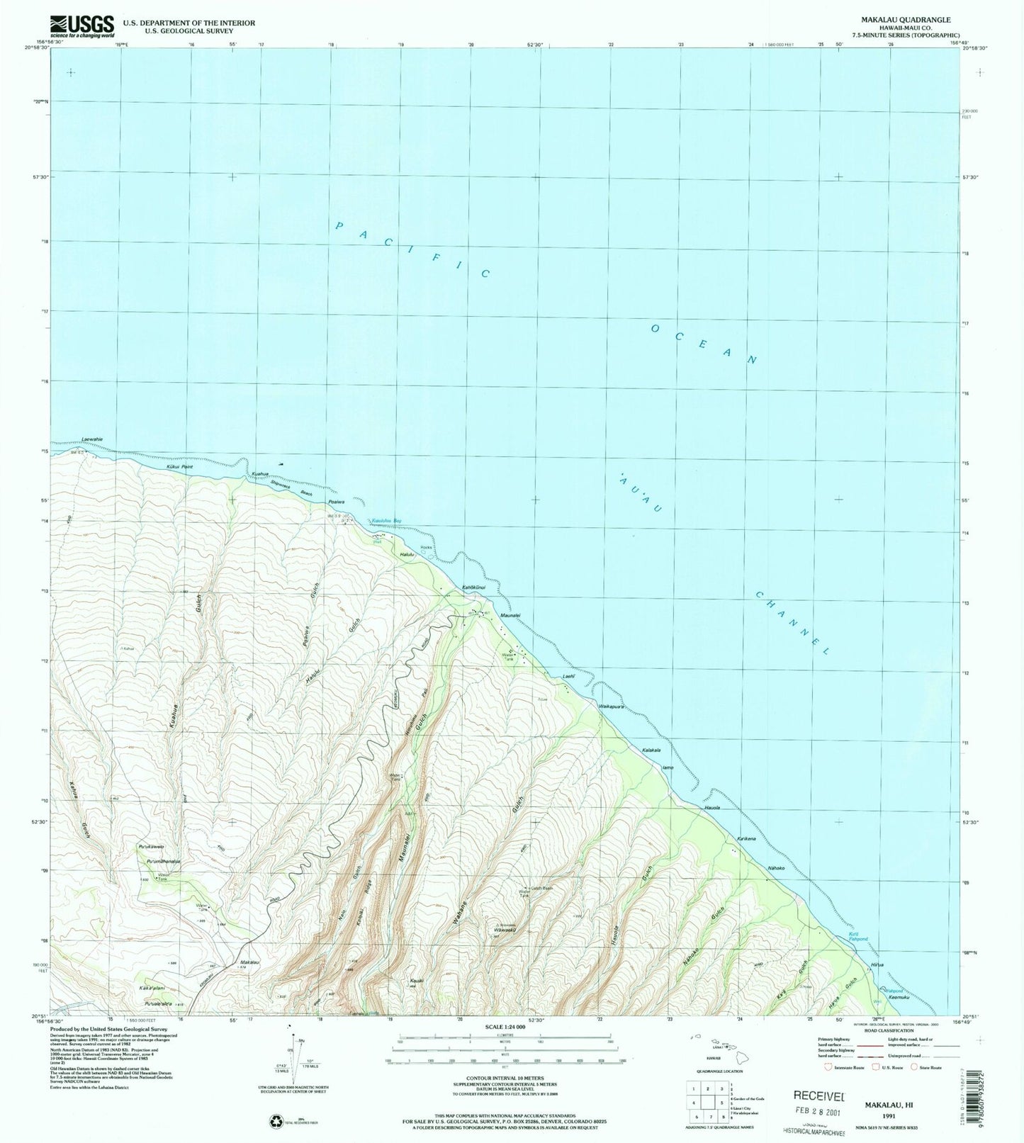 Classic USGS Makalau Hawaii 7.5'x7.5' Topo Map Image