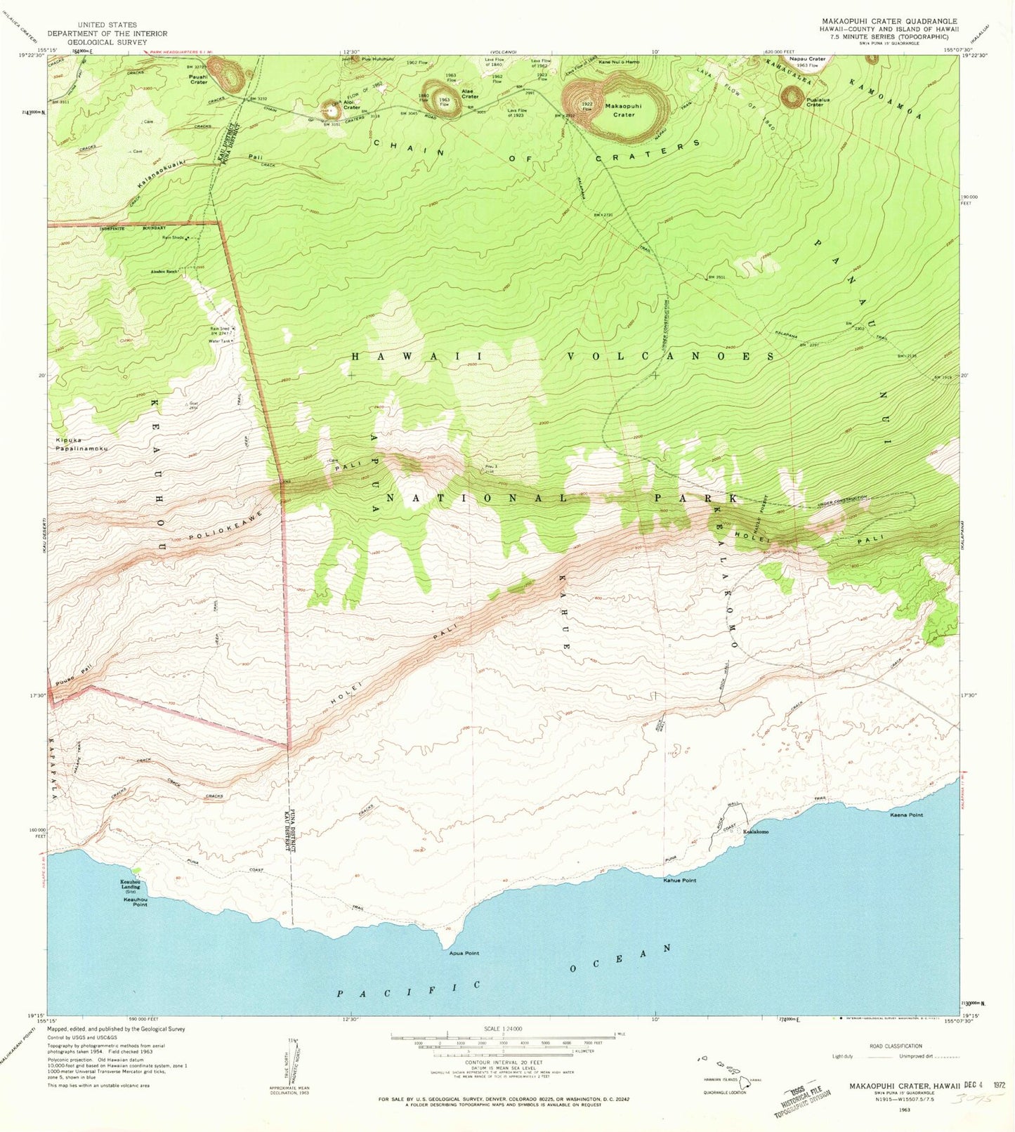 Classic USGS Makaopuhi Crater Hawaii 7.5'x7.5' Topo Map Image