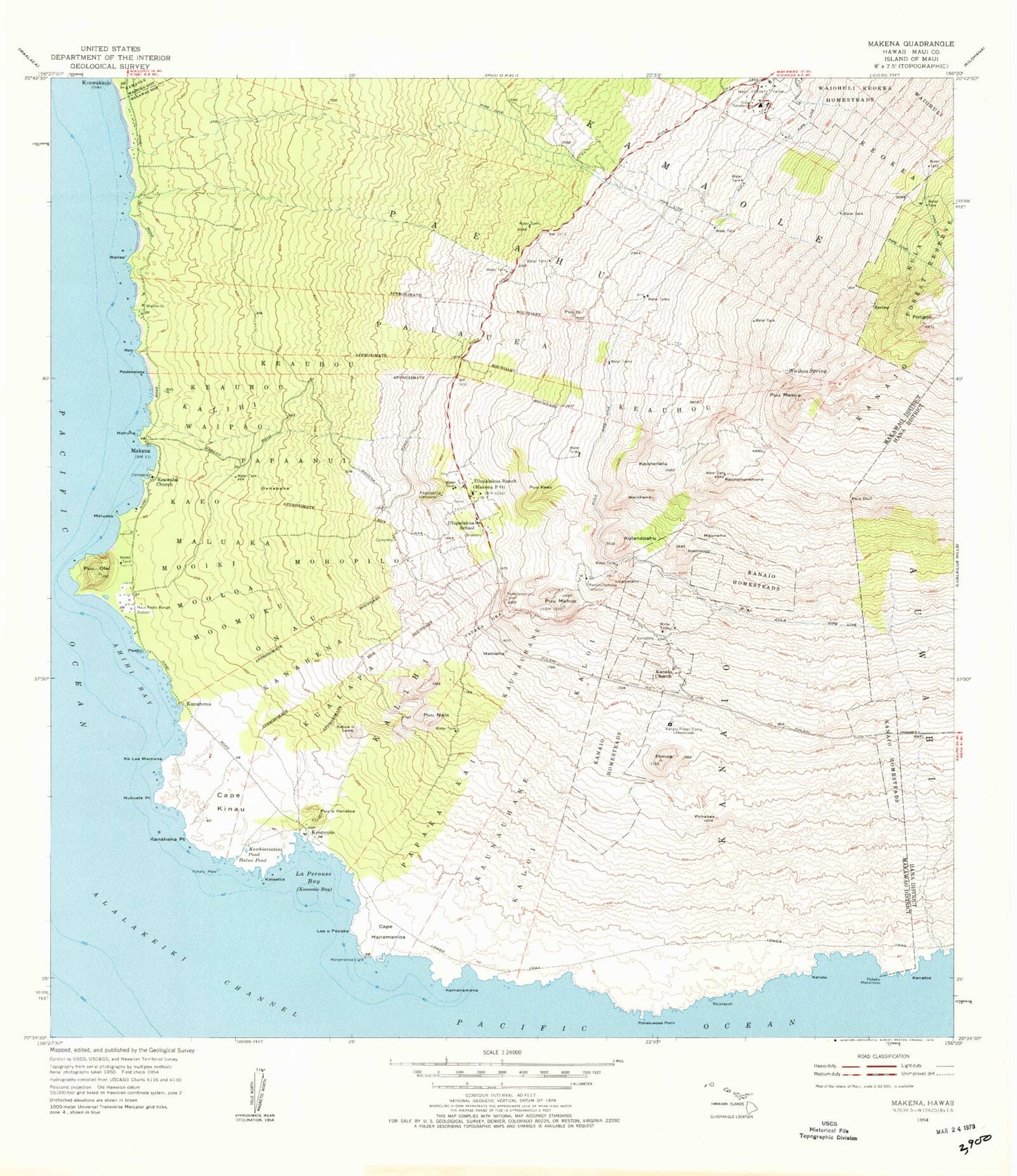 Classic USGS Makena Hawaii 7.5'x7.5' Topo Map Image