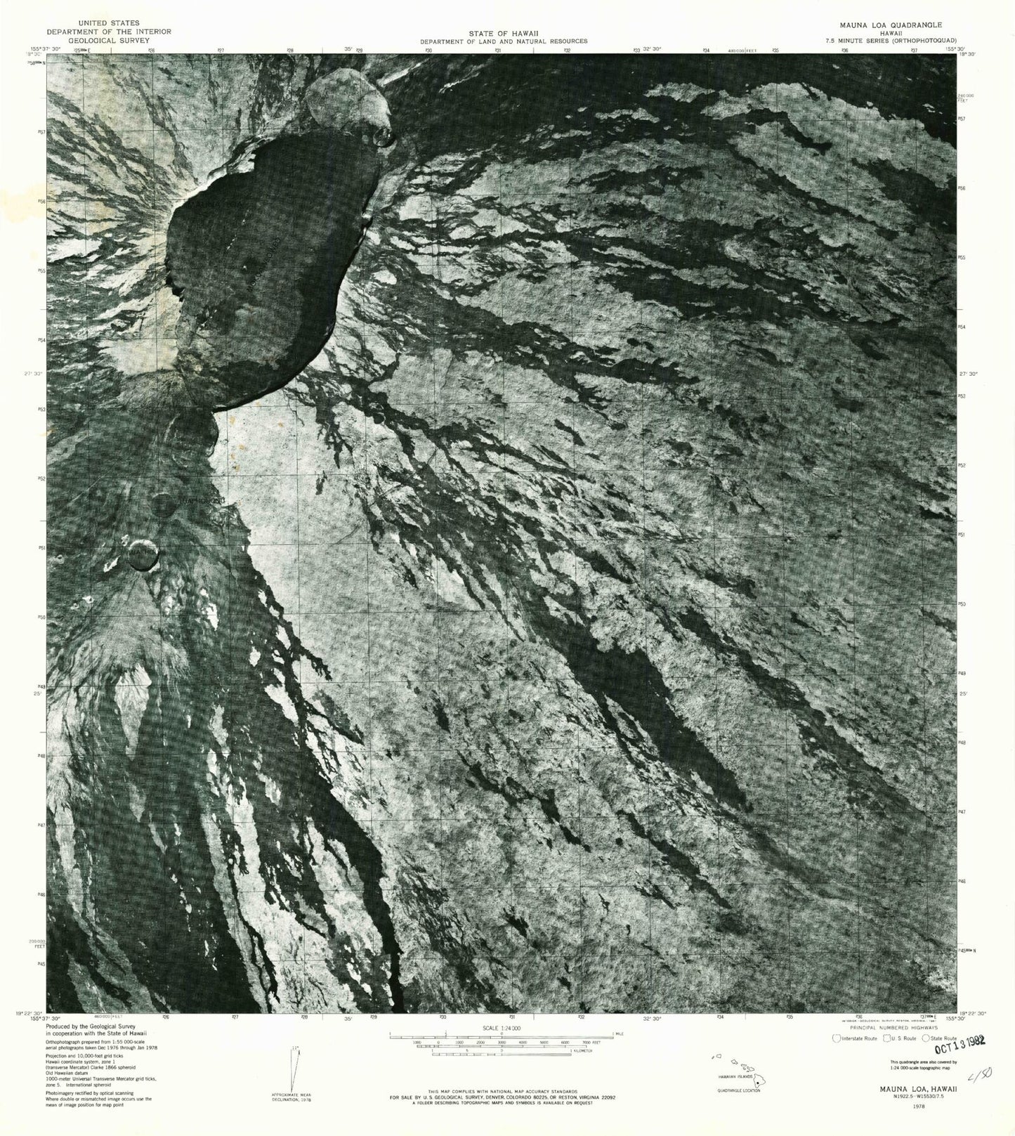 Classic USGS Mauna Loa Hawaii 7.5'x7.5' Topo Map Image