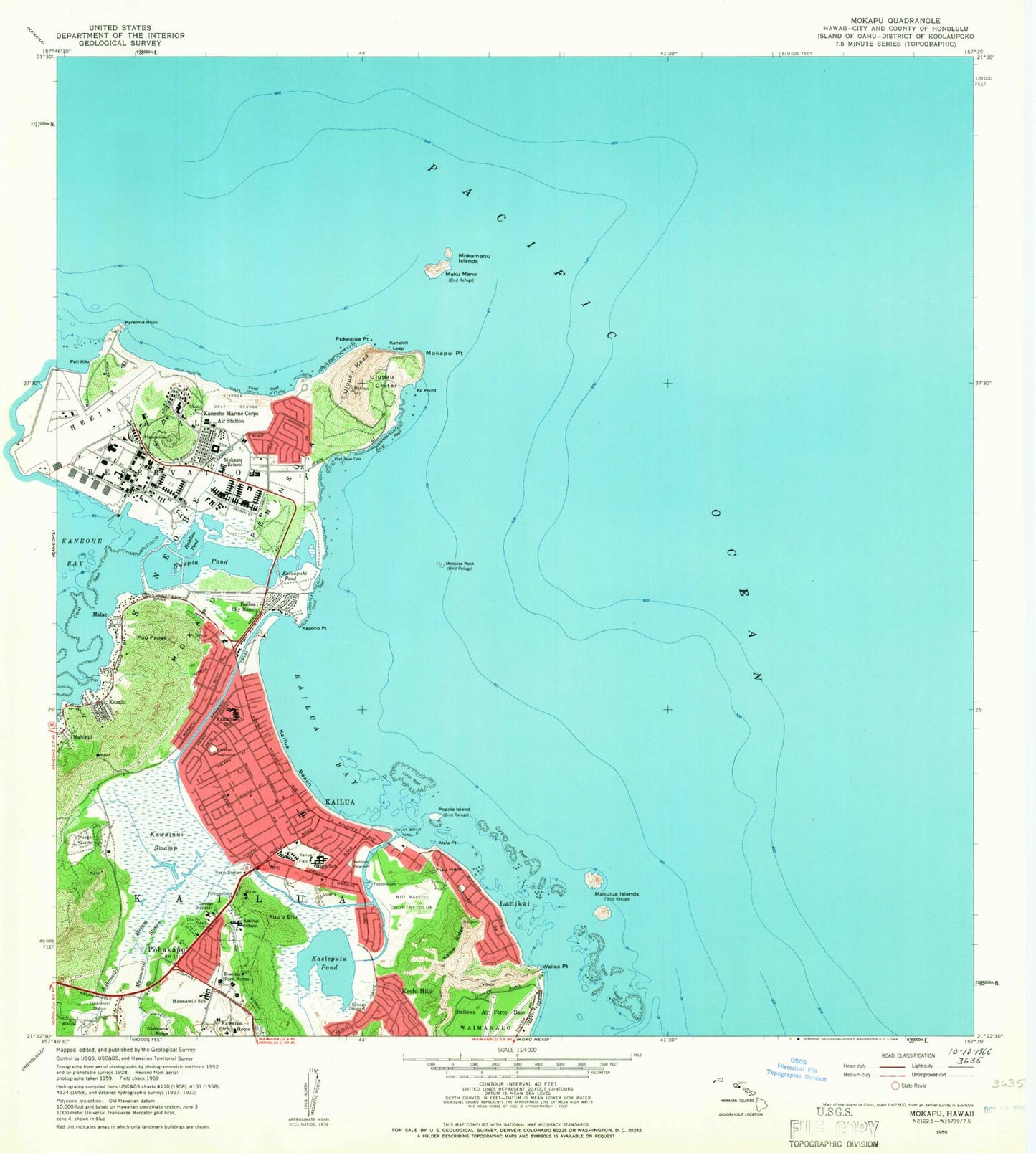 Classic USGS Mokapu Point Hawaii 7.5'x7.5' Topo Map Image