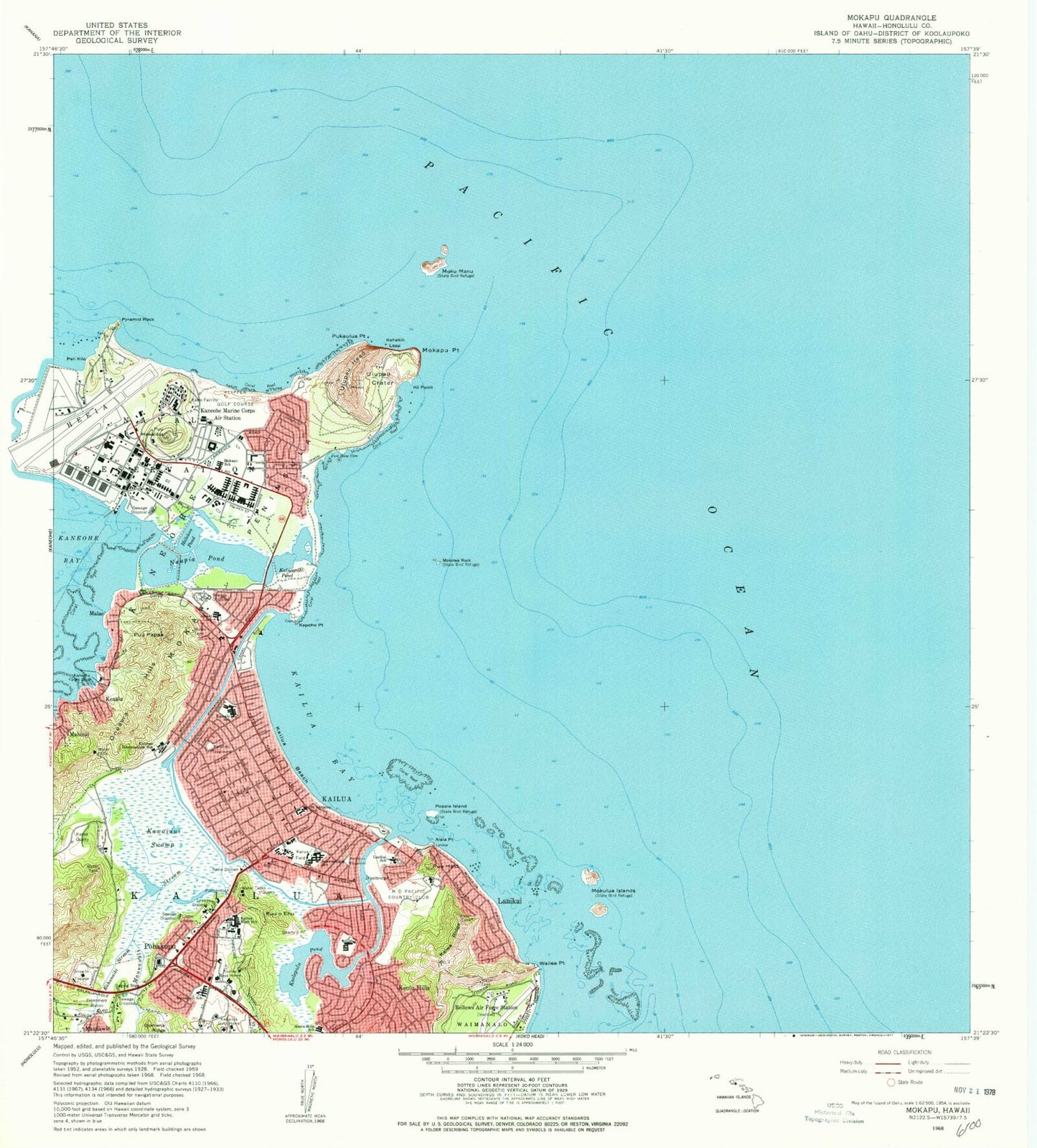 Classic USGS Mokapu Point Hawaii 7.5'x7.5' Topo Map Image