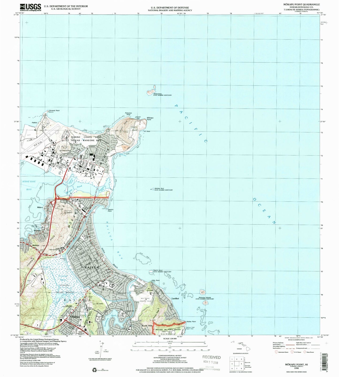 Classic USGS Mokapu Point Hawaii 7.5'x7.5' Topo Map Image