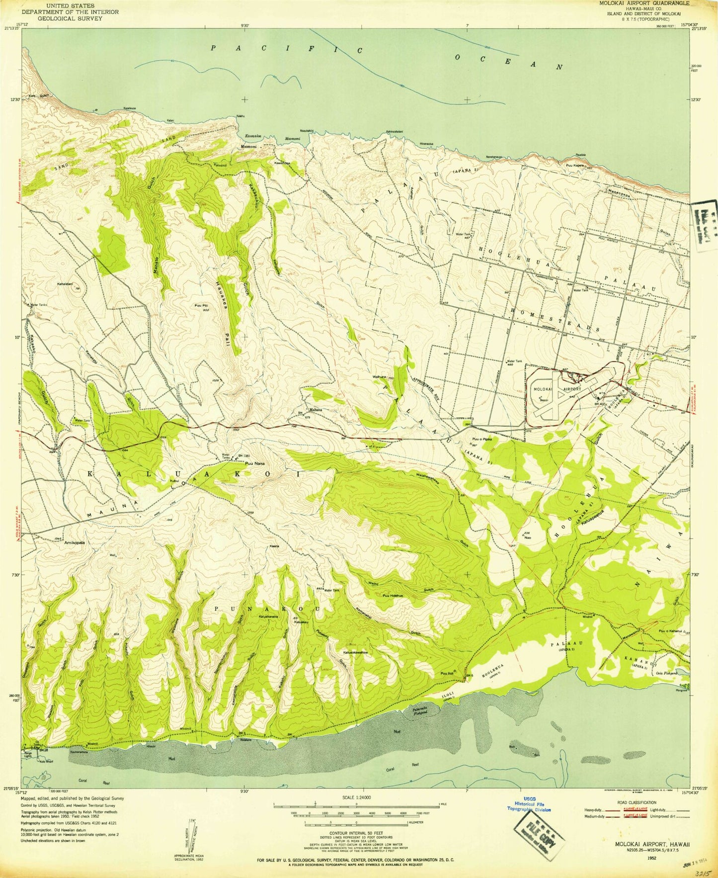 Classic USGS Molokai Airport Hawaii 7.5'x7.5' Topo Map Image