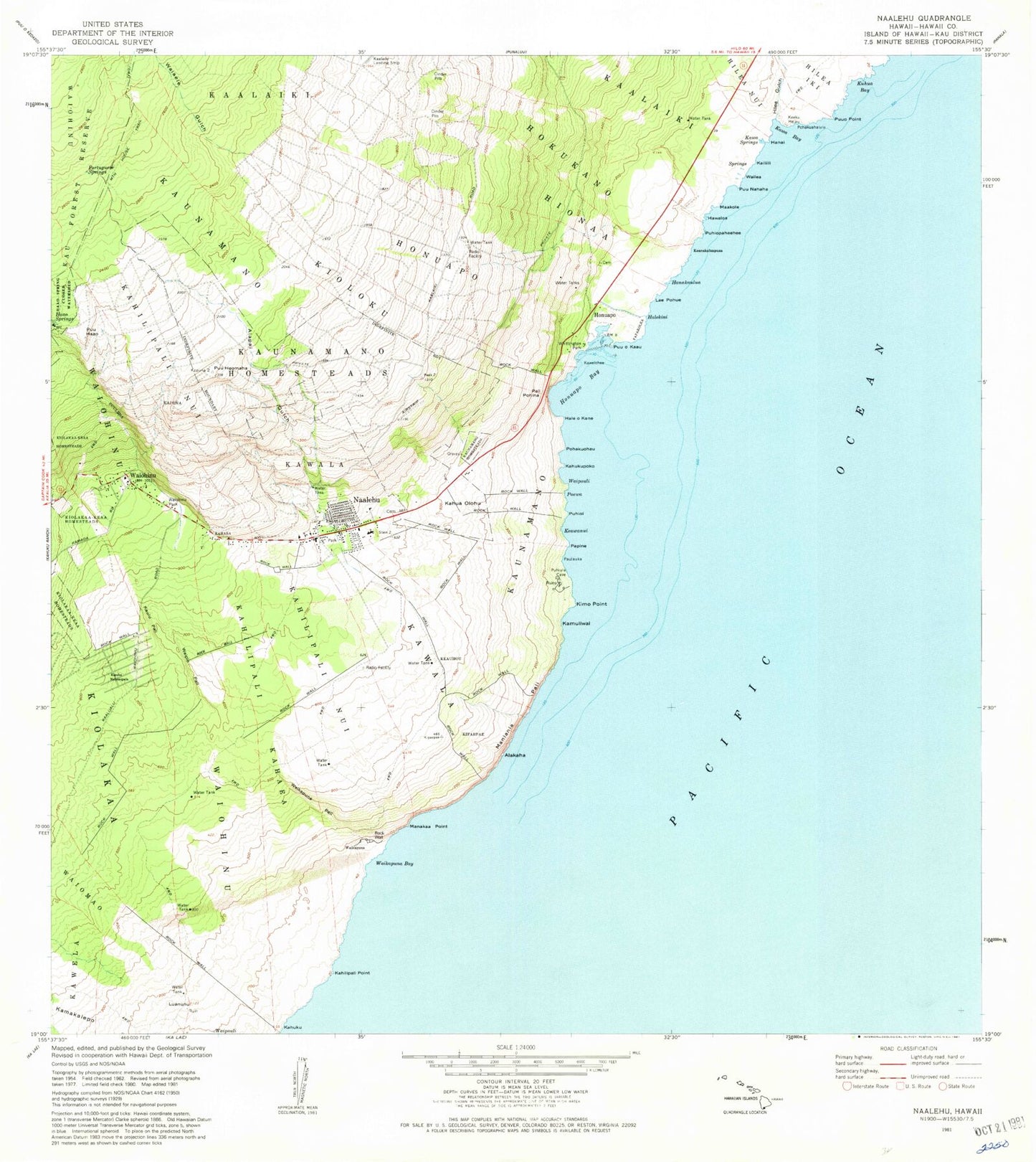 Classic USGS Naalehu Hawaii 7.5'x7.5' Topo Map Image