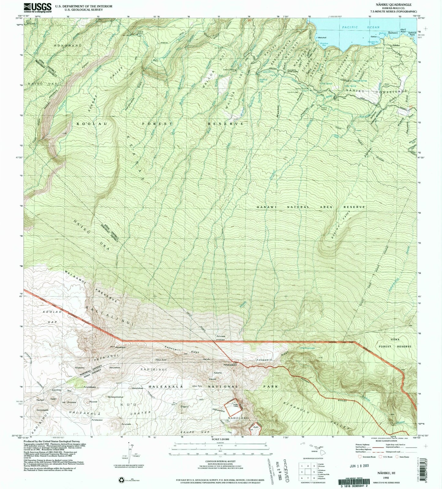 Classic USGS Nahiku Hawaii 7.5'x7.5' Topo Map Image