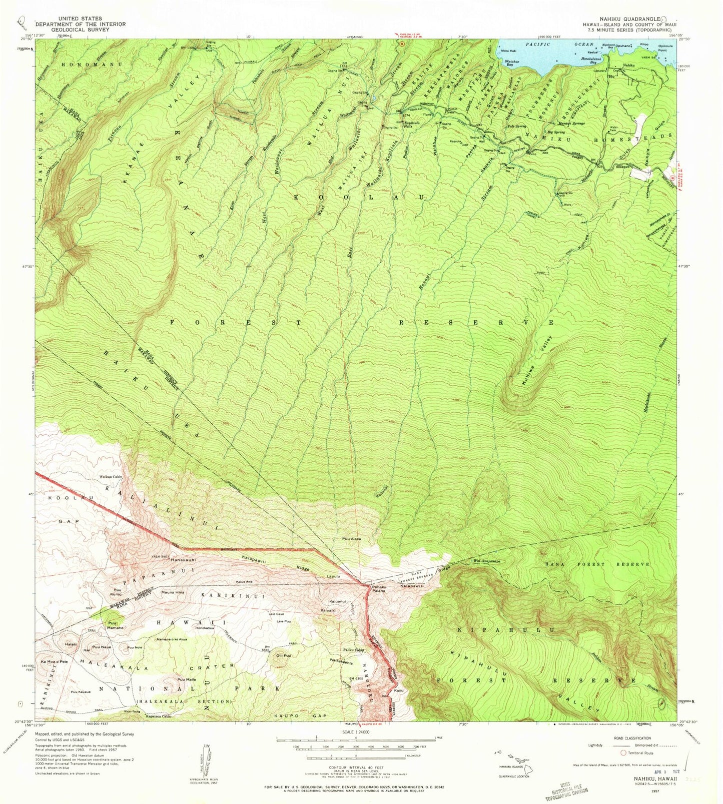 Classic USGS Nahiku Hawaii 7.5'x7.5' Topo Map Image