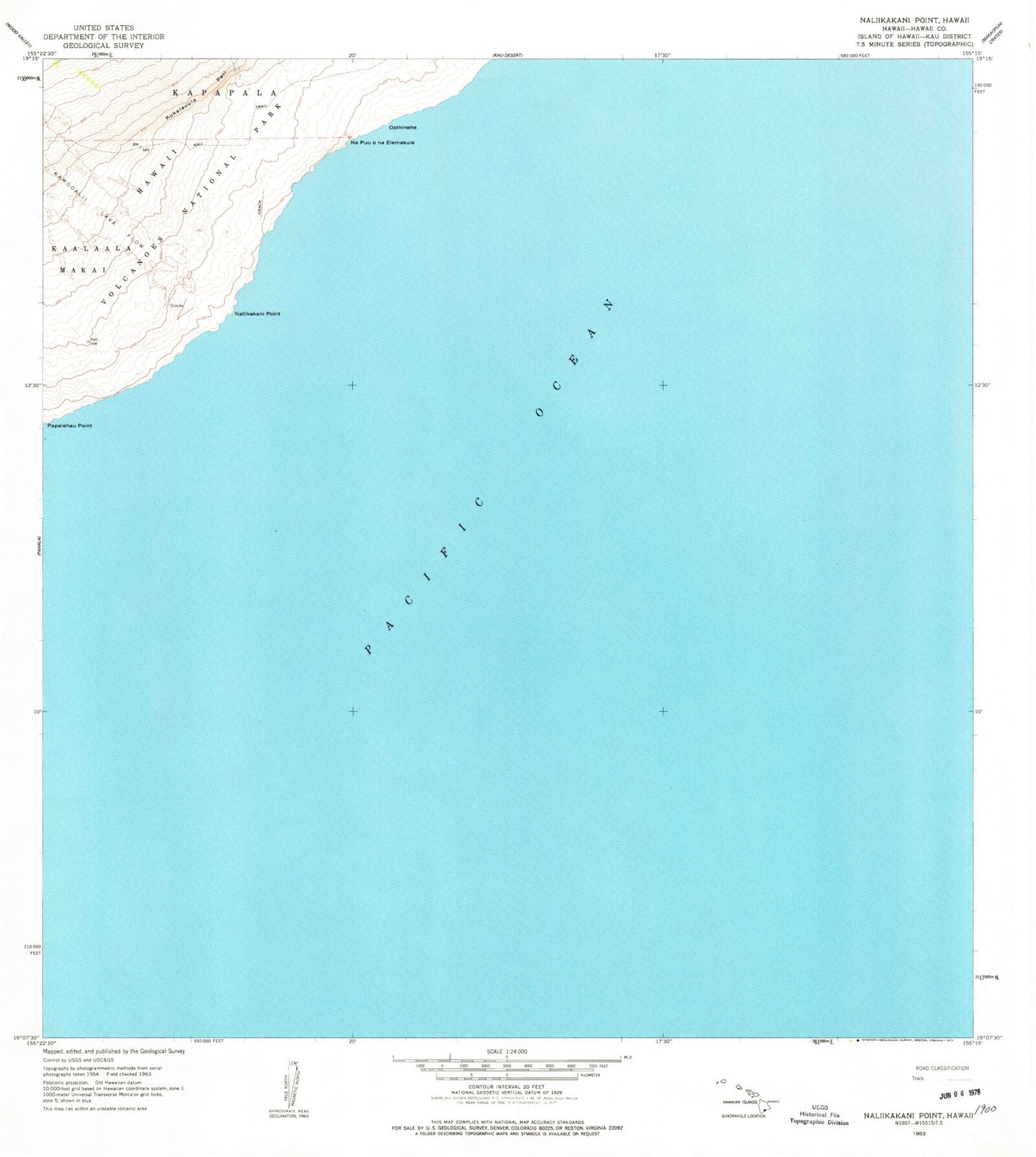 Classic USGS Naliikakani Point Hawaii 7.5'x7.5' Topo Map Image